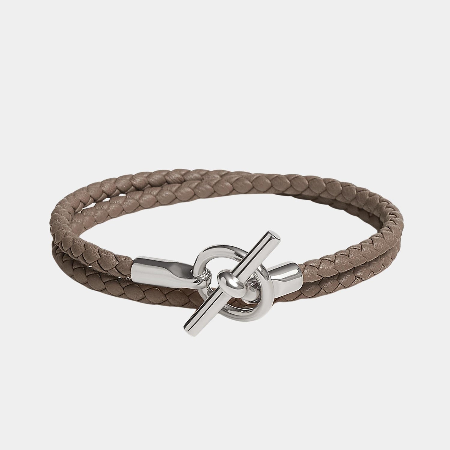Hermes Glenan Double Tour Bracelet Swift Calfskin Palladium Plated, Etoupe