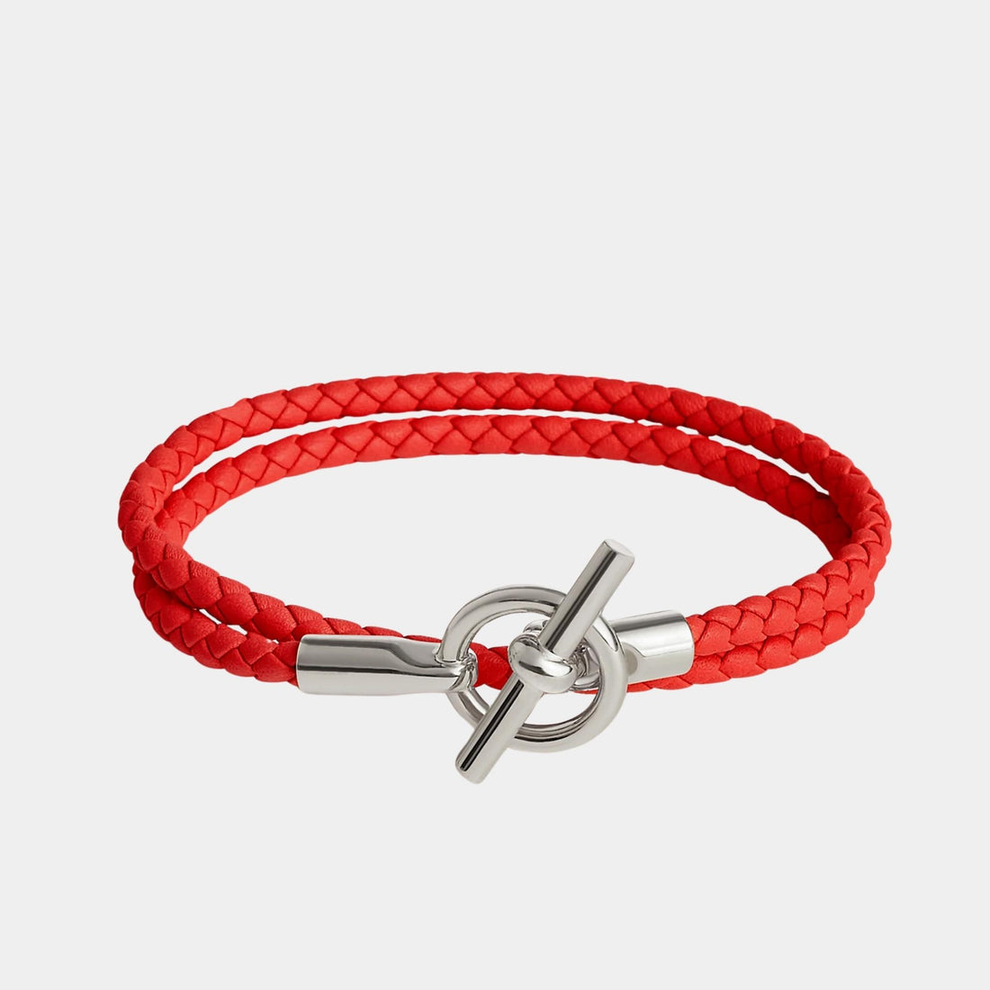 Hermes Glenan Double Tour Bracelet Swift Calfskin Palladium Plated, Rouge De Coeur