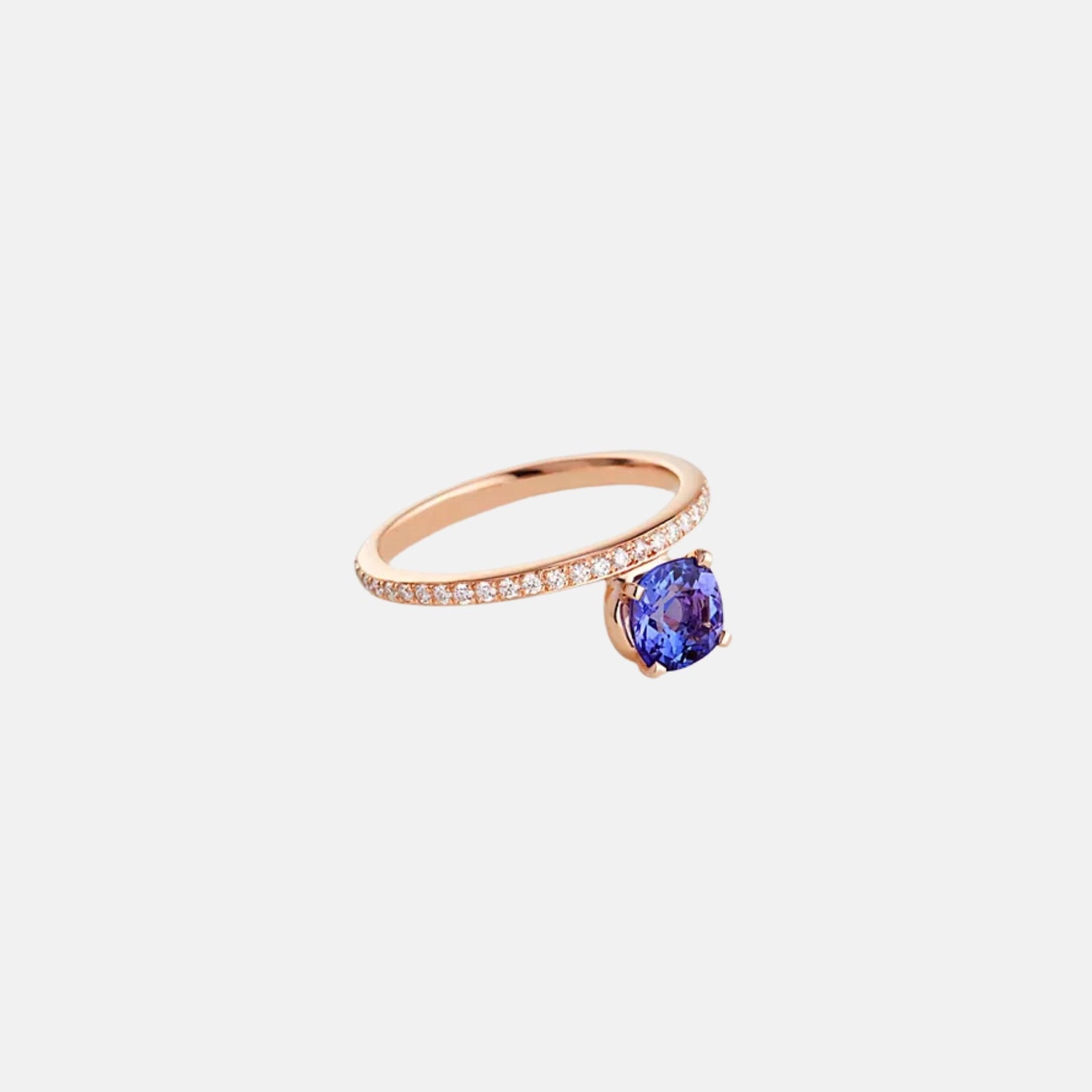 Hermes Grand Jete Solitaire Medium Model Rose Gold Ring Tanzanite, Front
