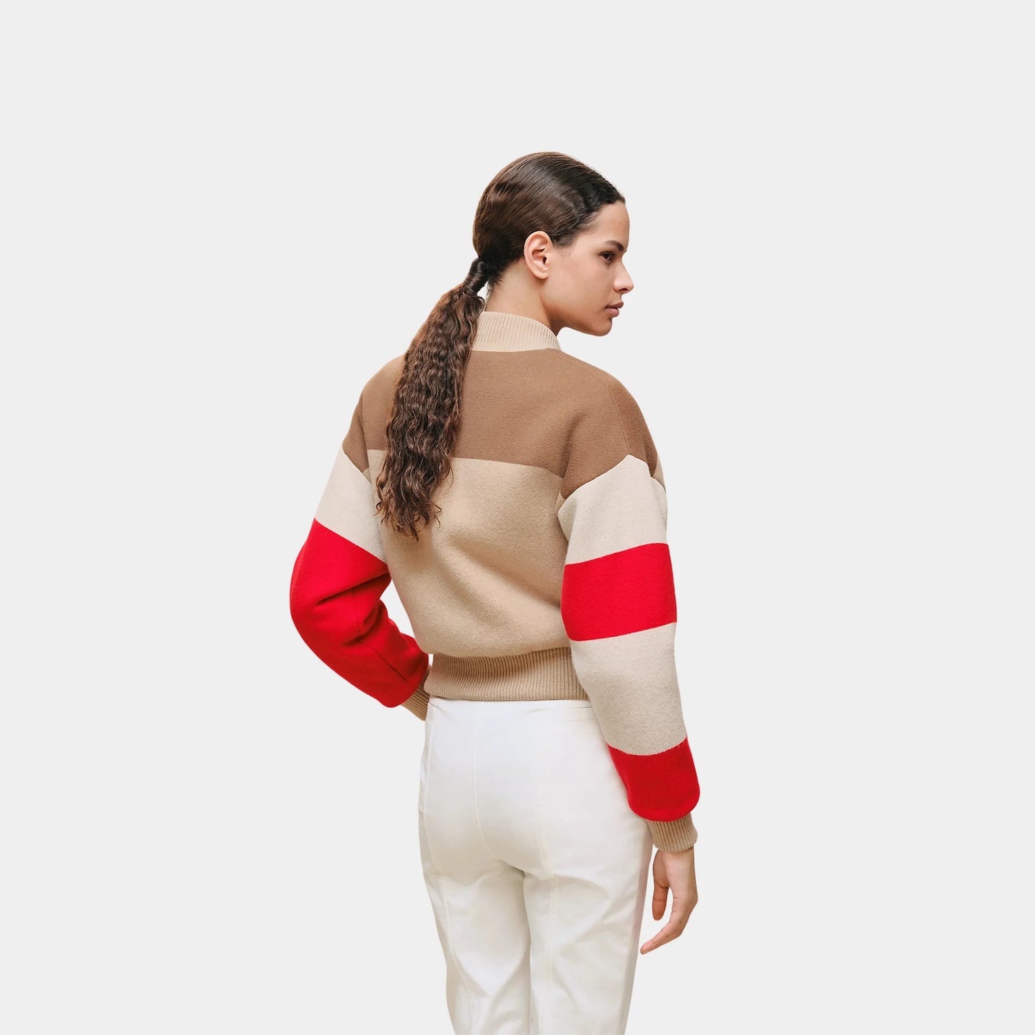 Hermes Grand Manege Quilted Varsity Jacket, Beige Amande, Back