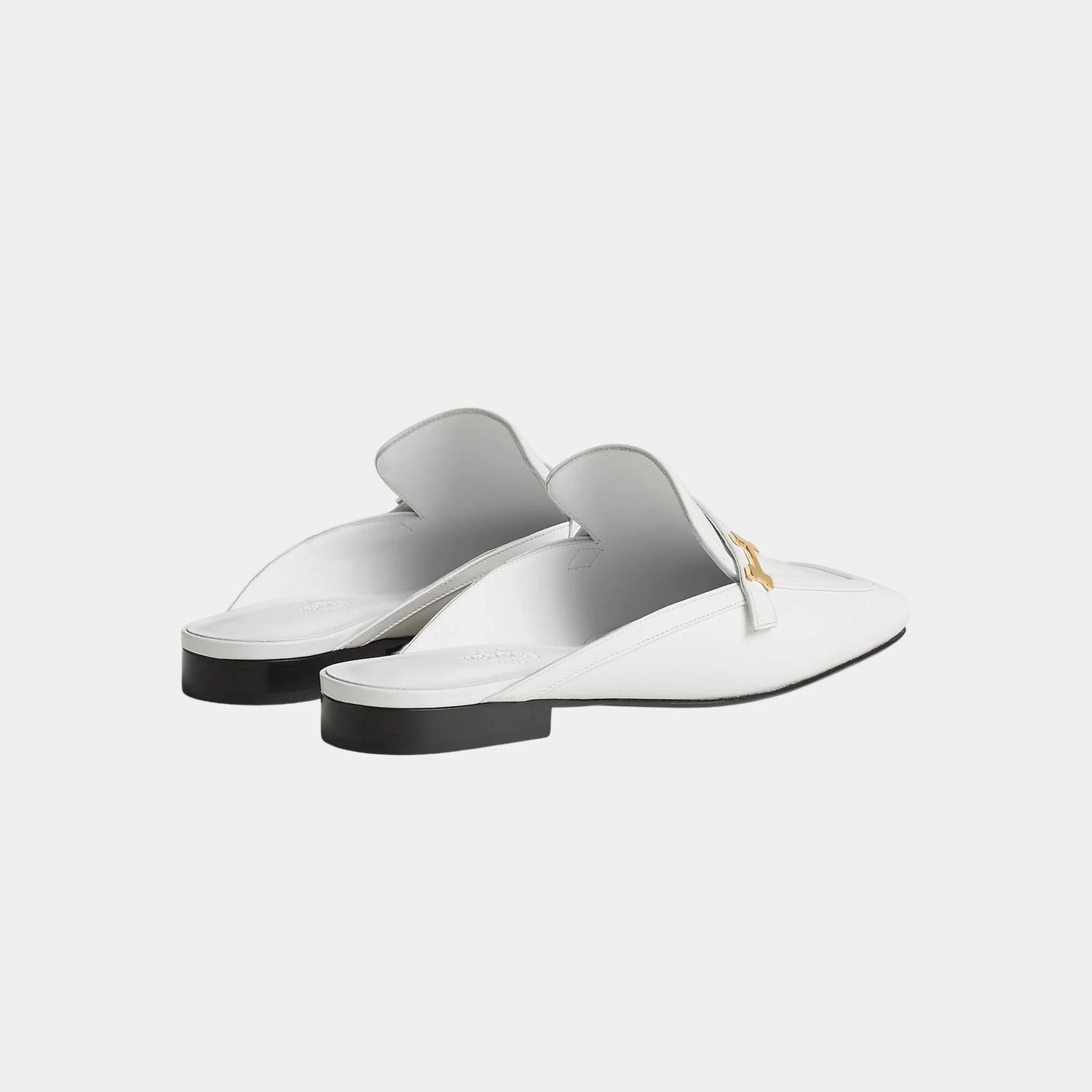 Hermes Groupie Mule Calfskin, Blanc, Side, Blanc, Back