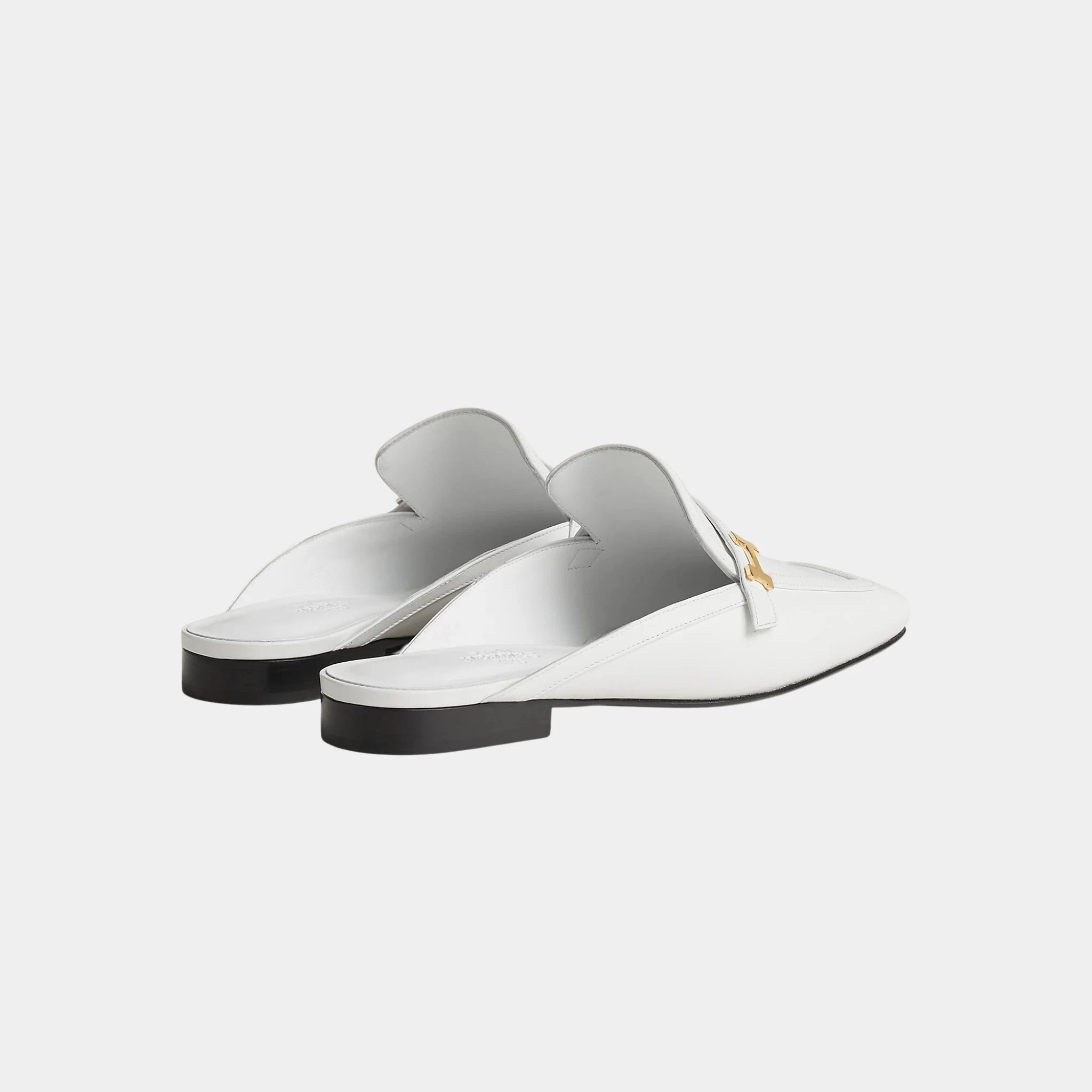 Hermes Groupie Mule Calfskin, Blanc, Side, Blanc, Back