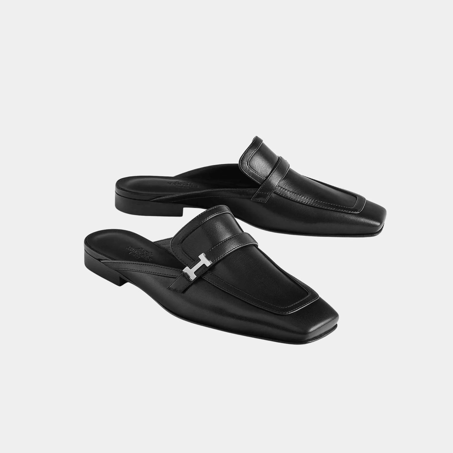 Hermes Groupie Mule Goatskin, Noir, Front