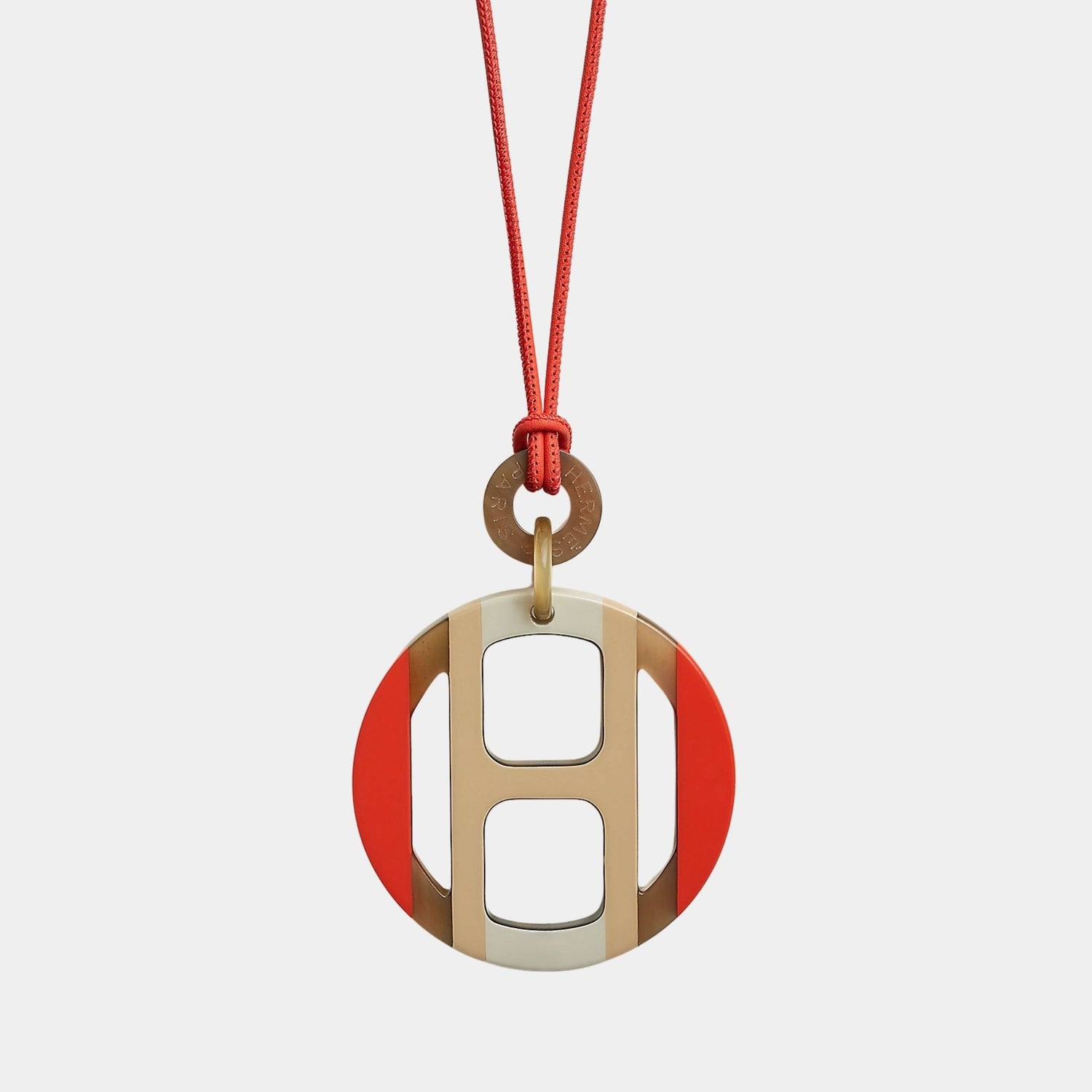 Hermes H Equipe Pendant Lacquered Horn, Faubourg, Orange Field