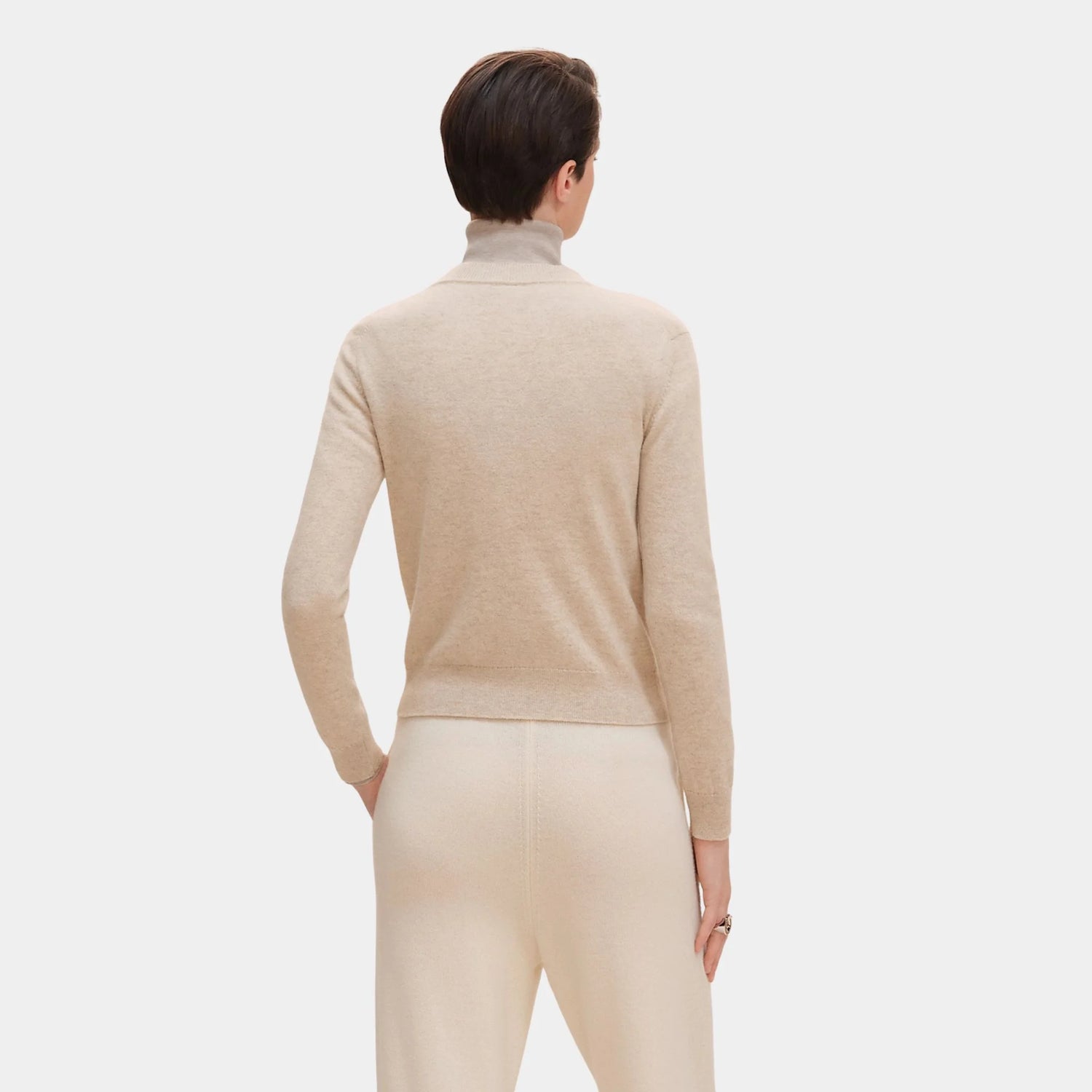 Hermes H Lift Long-sleeve Sweater in Plain Scottish Cashmere, Beige Naturel, Back