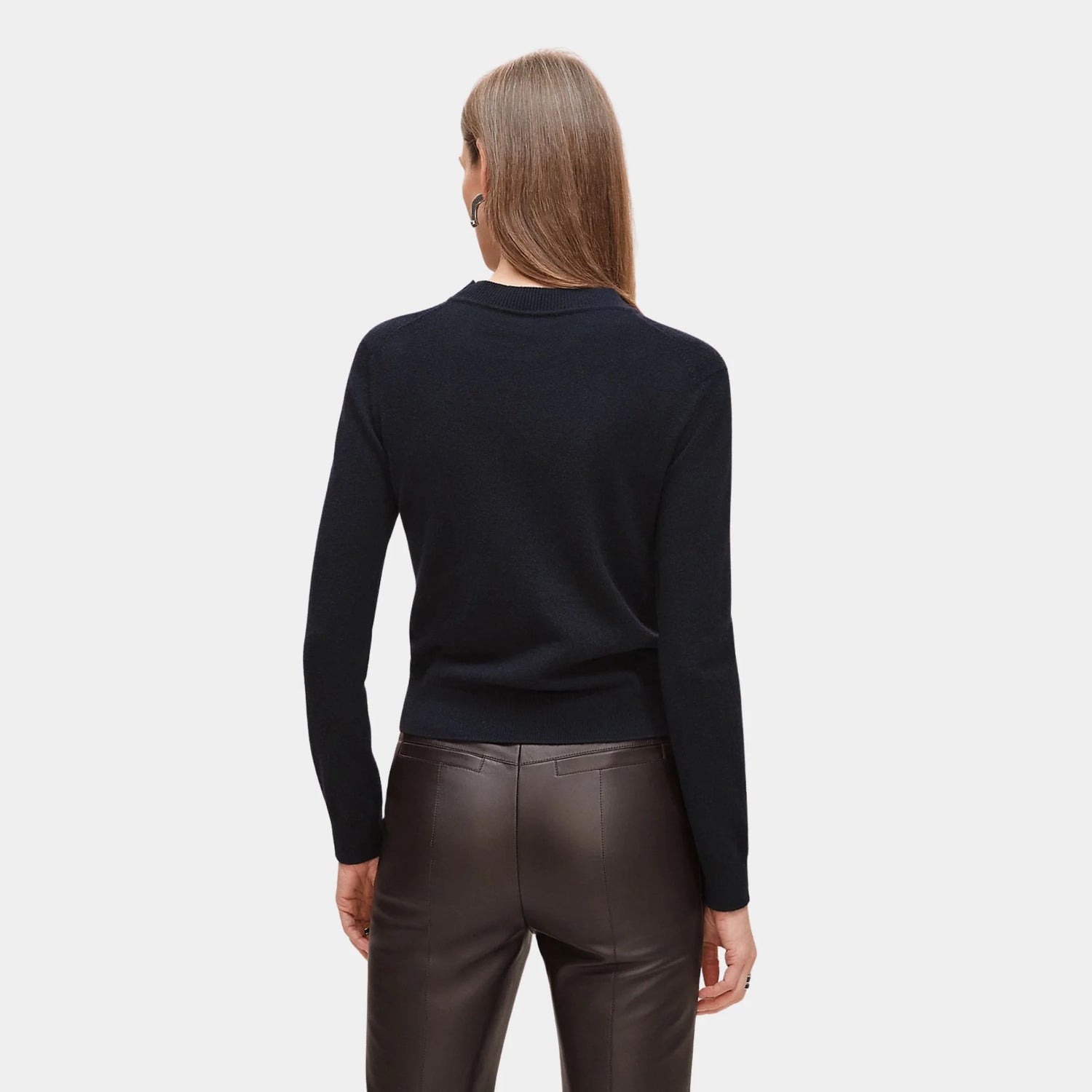 Hermes H Lift Long-sleeve Sweater in Plain Scottish Cashmere, Bleu Noir, Back
