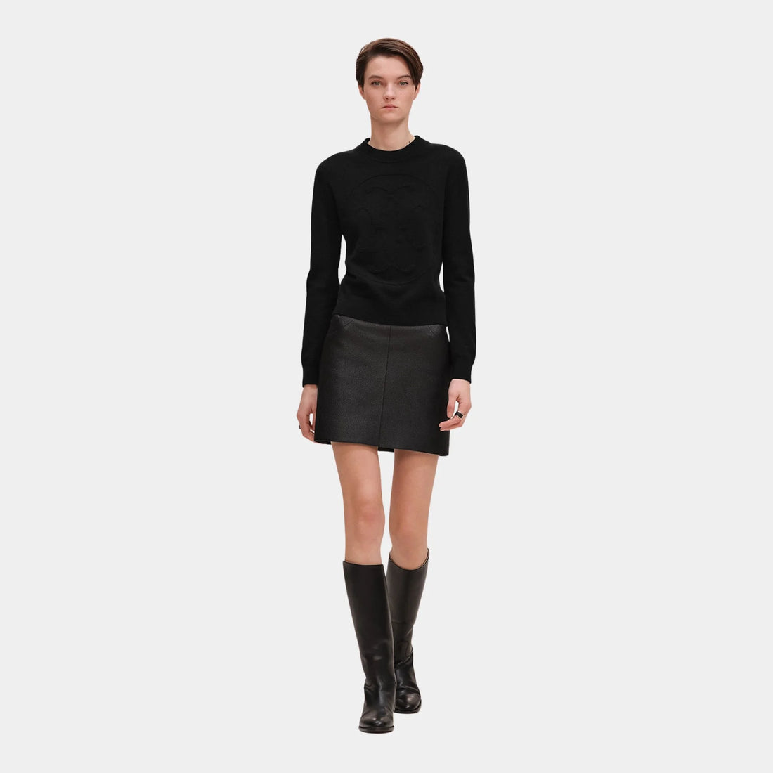 Hermes H Lift Long-sleeve Sweater in Plain Scottish Cashmere, Noir, Front