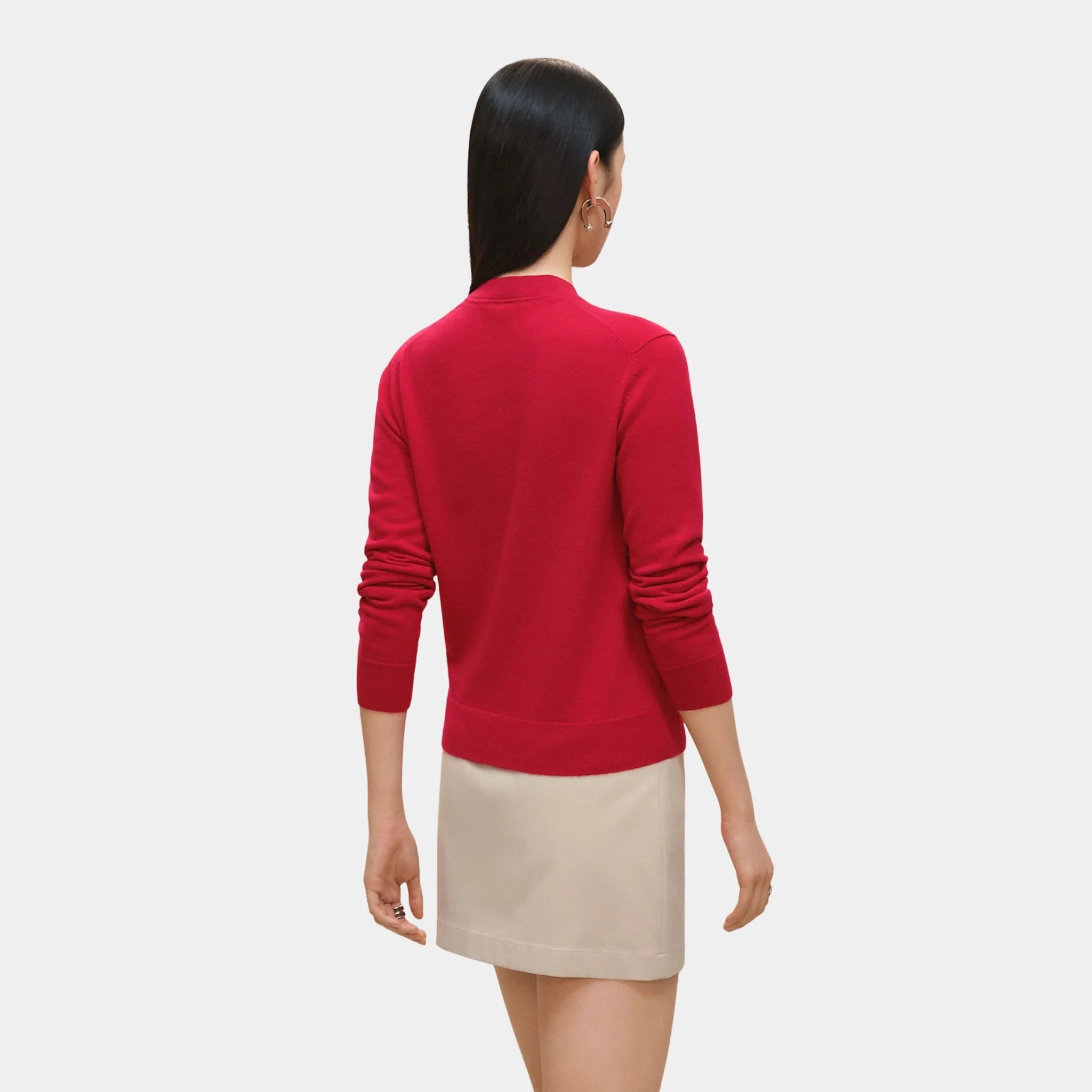 Hermes H Lift Long-sleeve Sweater in Plain Scottish Cashmere, Rose Framboise, Back
