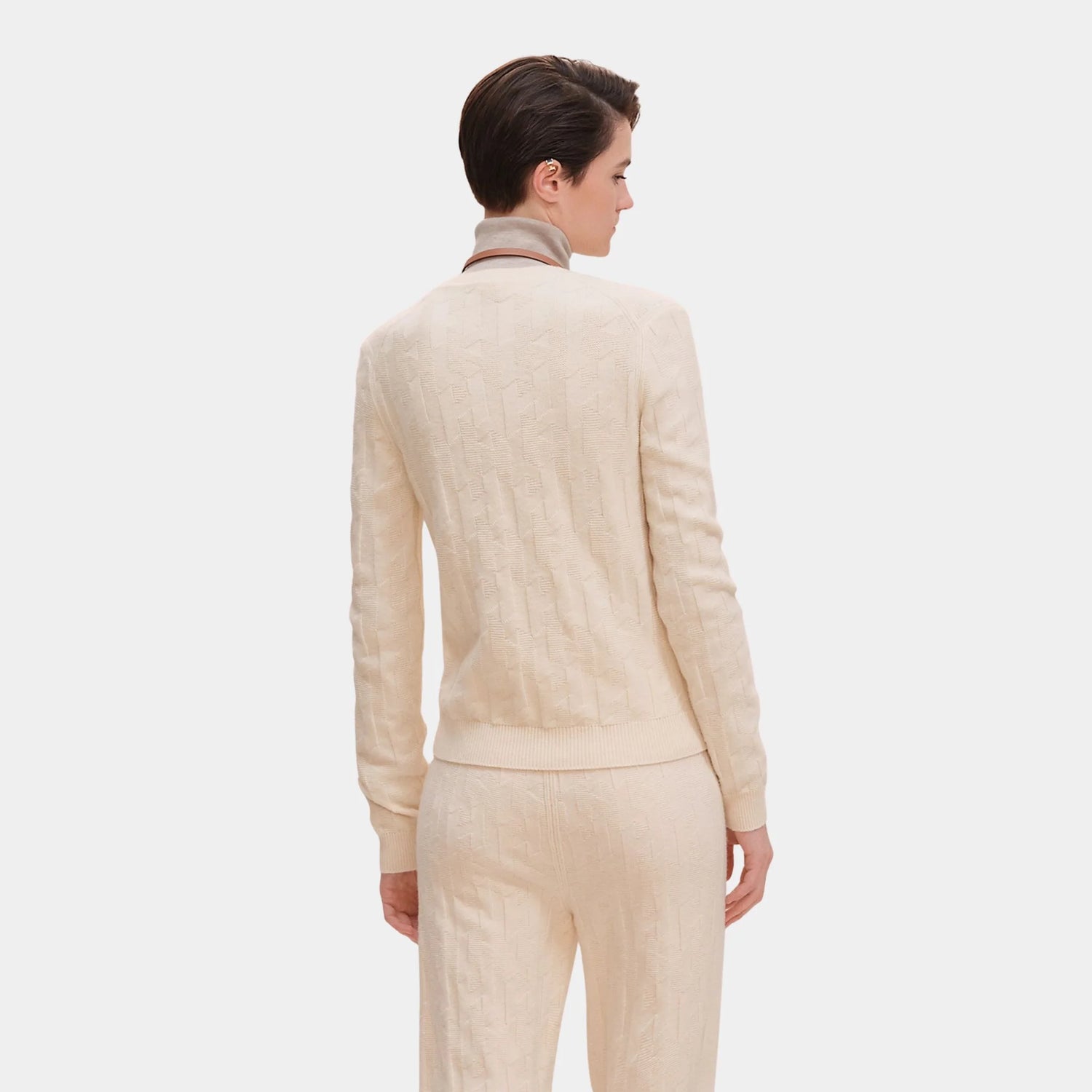 Hermes H Long-Sleeve Sweater in Plain Wool Knit, Blanc Naturel, Back