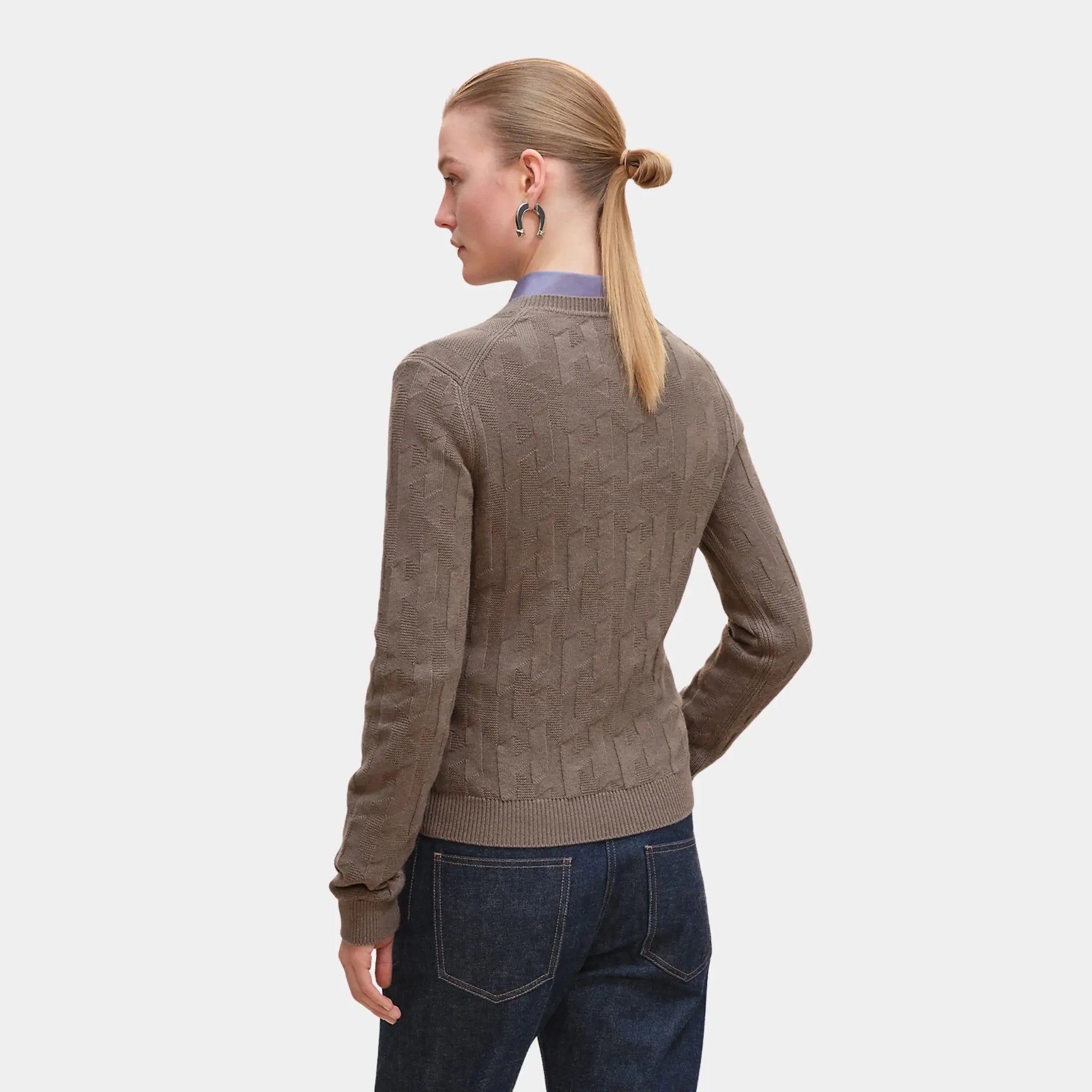 Hermes H Long-Sleeve Sweater in Plain Wool Knit, Gris Etoupe, Back