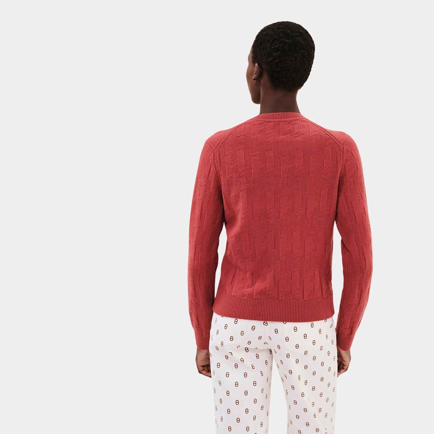 Hermes H Long-Sleeve Sweater in Plain Wool Knit, Rouge Sanguine, Back