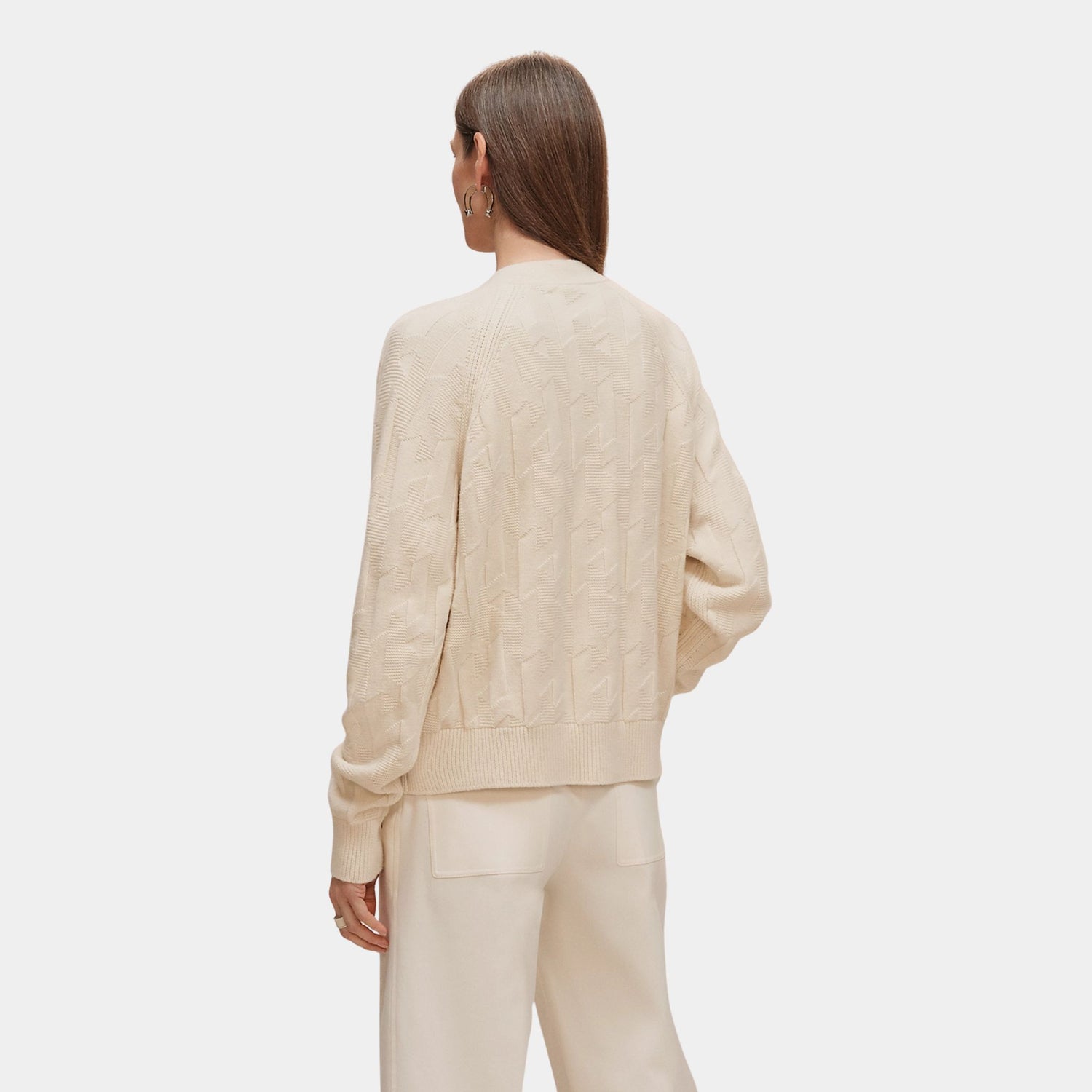 Hermes H Long-sleeve Cardigan in Plain Wool Knit, Blanc Naturel, Back