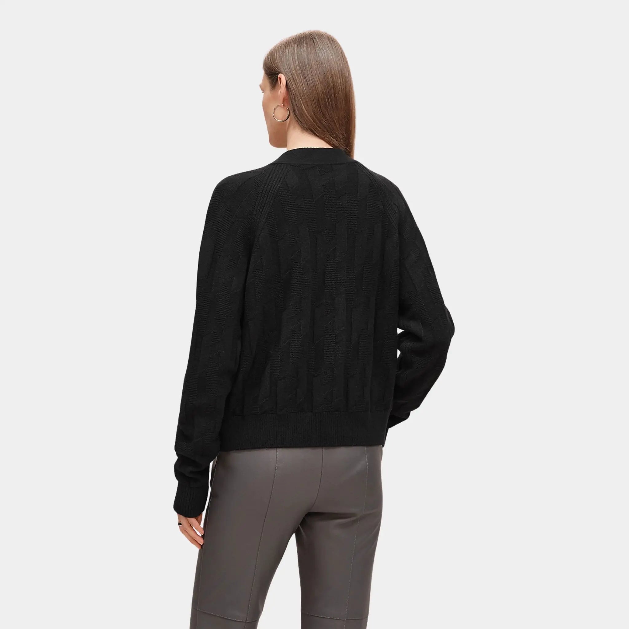 Hermes H Long-sleeve Cardigan in Plain Wool Knit, Noir, Back