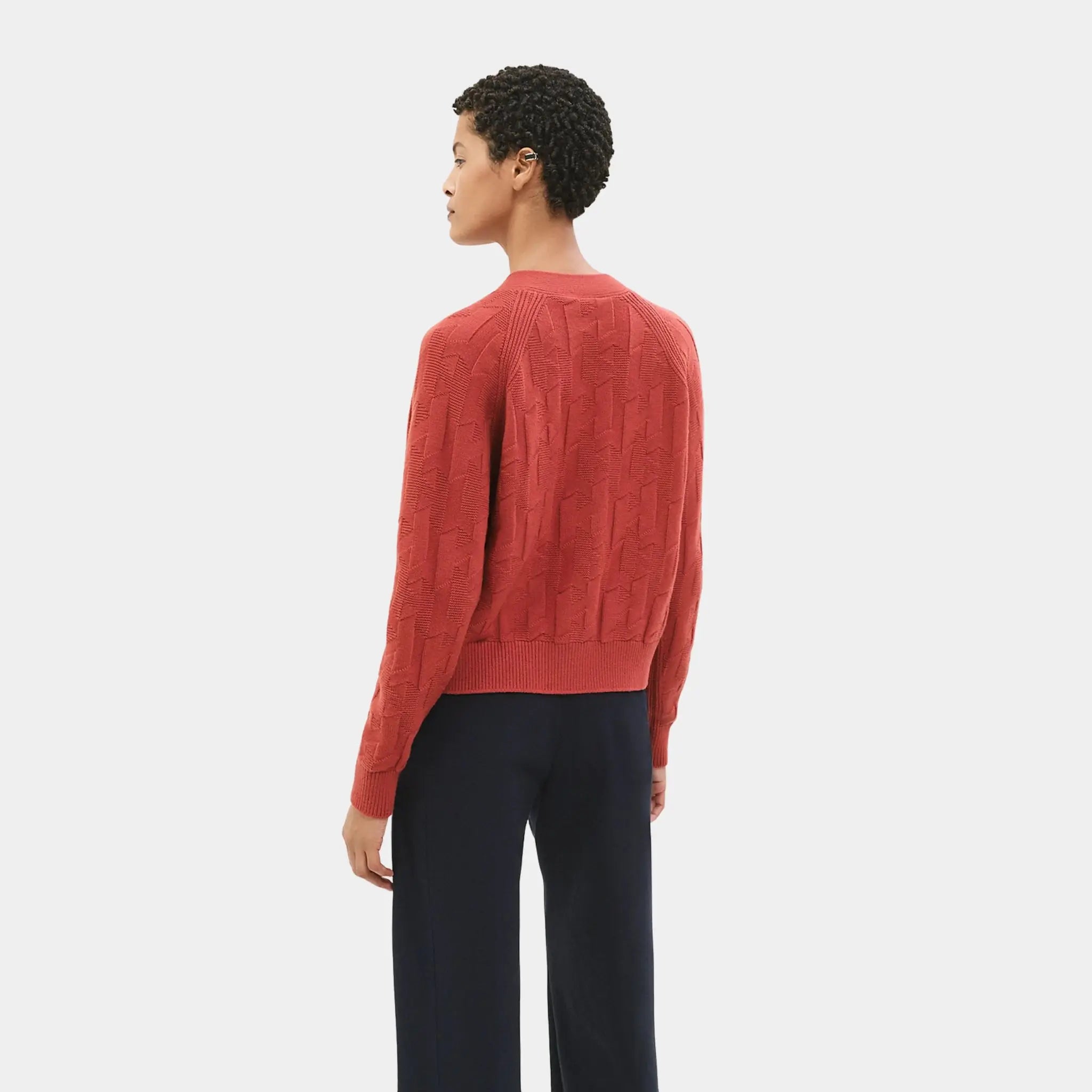 Hermes H Long-sleeve Cardigan in Plain Wool Knit, Rouge Sanguine, Back