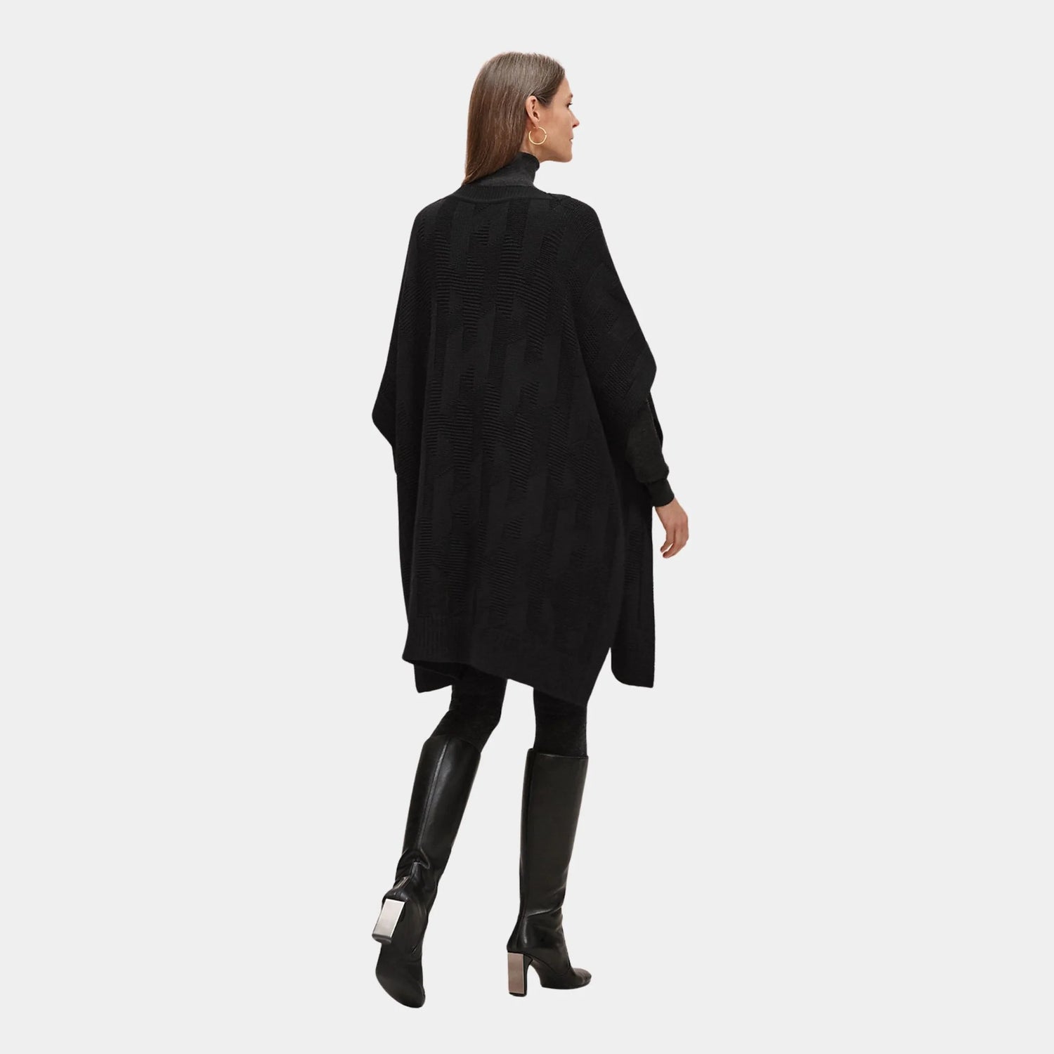 Hermes H Rectangular Cape Poncho in Plain Wool Knit, Noir, Back