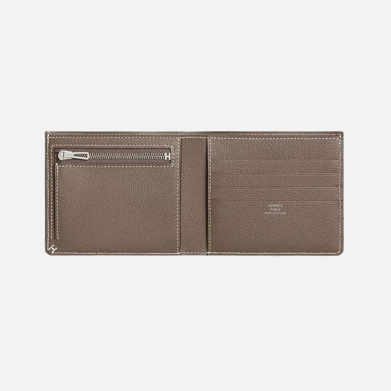 H Sellier Compact Wallet Evercolor Calfskin, Etoupe 