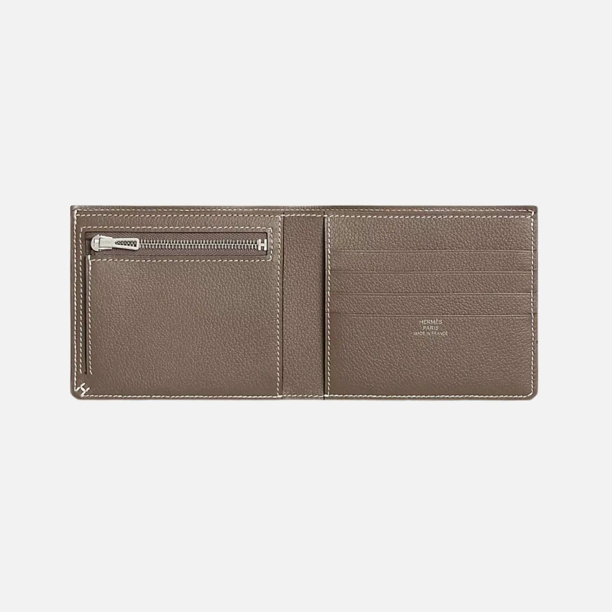 H Sellier Compact Wallet Evercolor Calfskin, Etoupe 