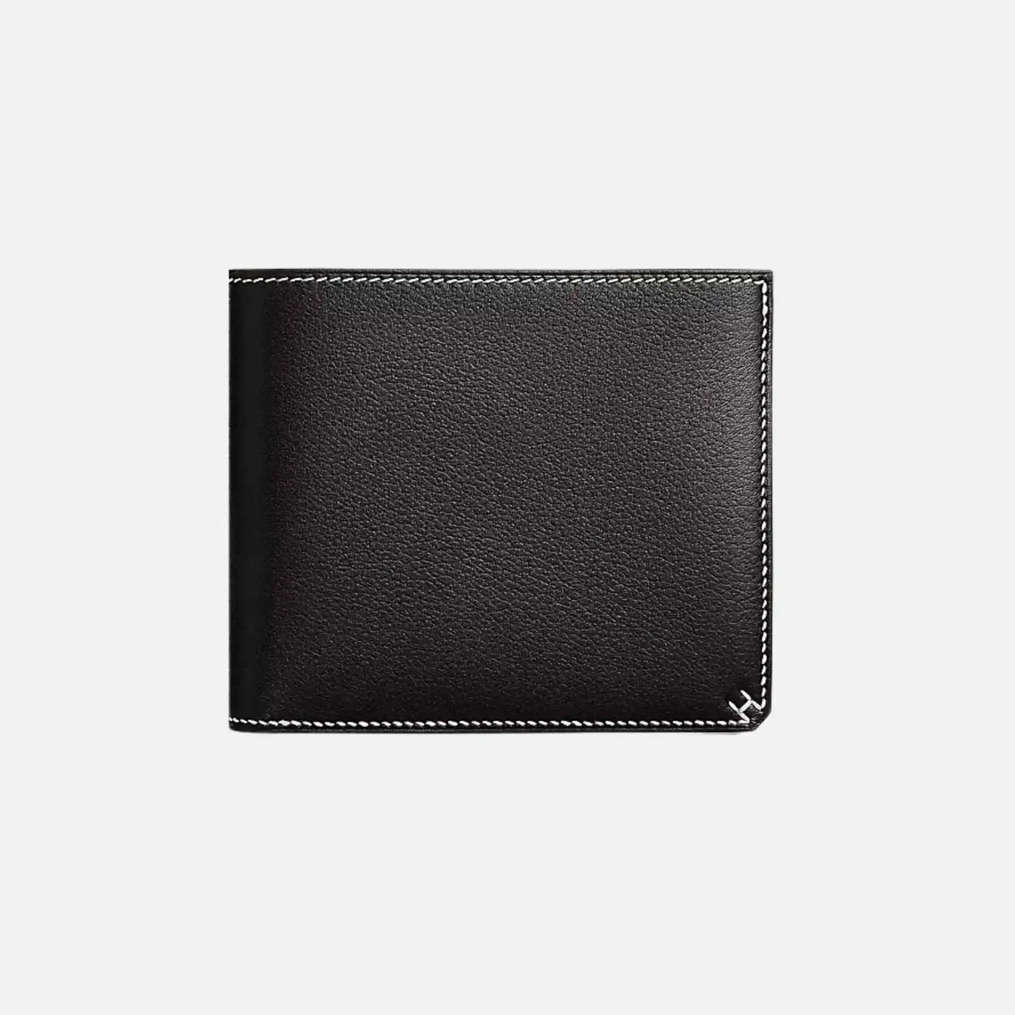H Sellier Compact Wallet Evergrain Calfksin, Black, Front