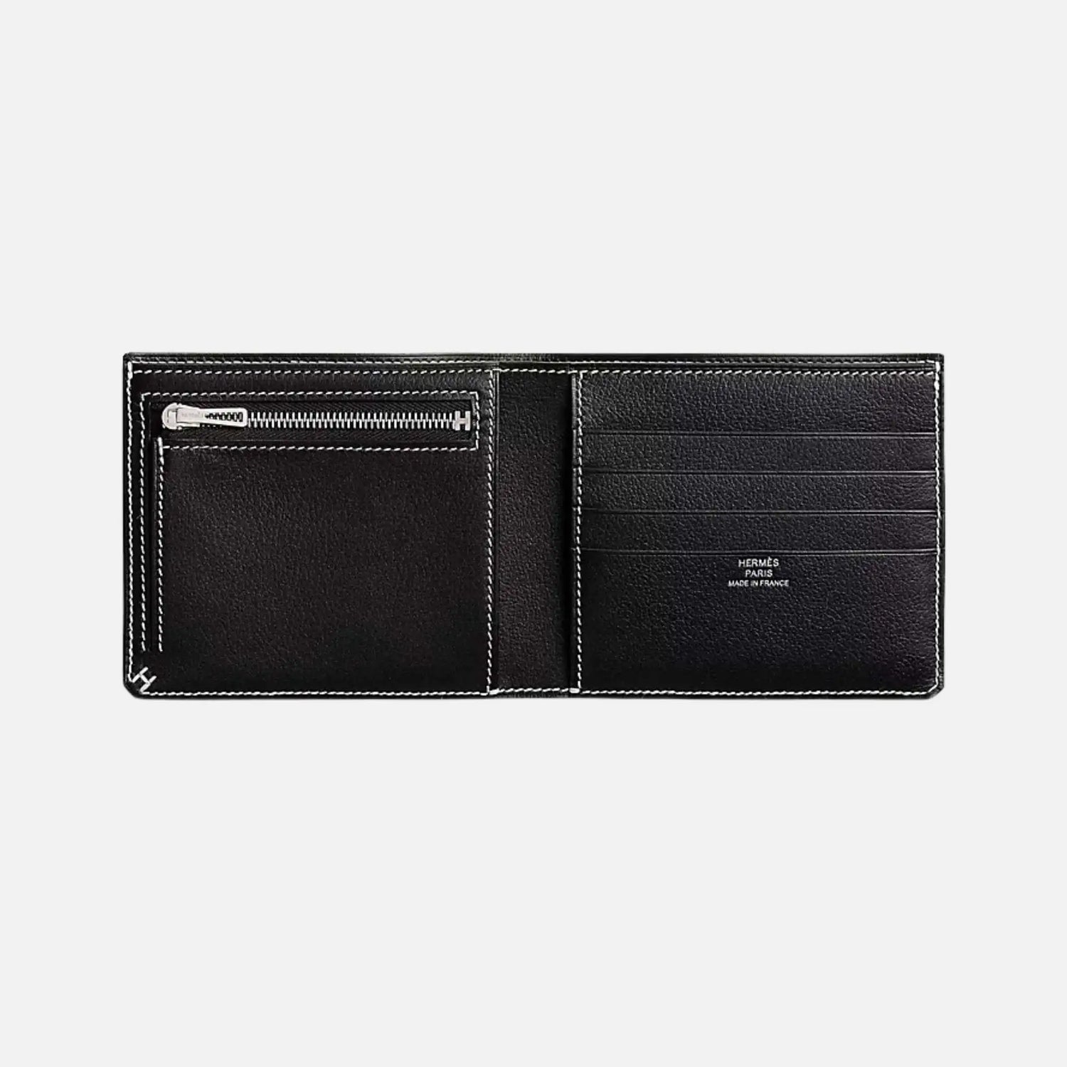 H Sellier Compact Wallet Evergrain Calfksin, Black, Interior