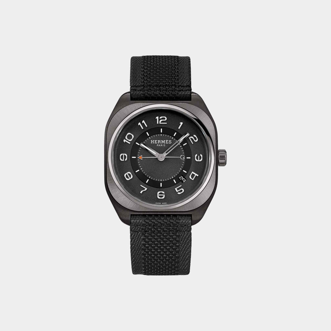 Hermès H08 42mm Titanium Watch with Black Webbing Strap, Front