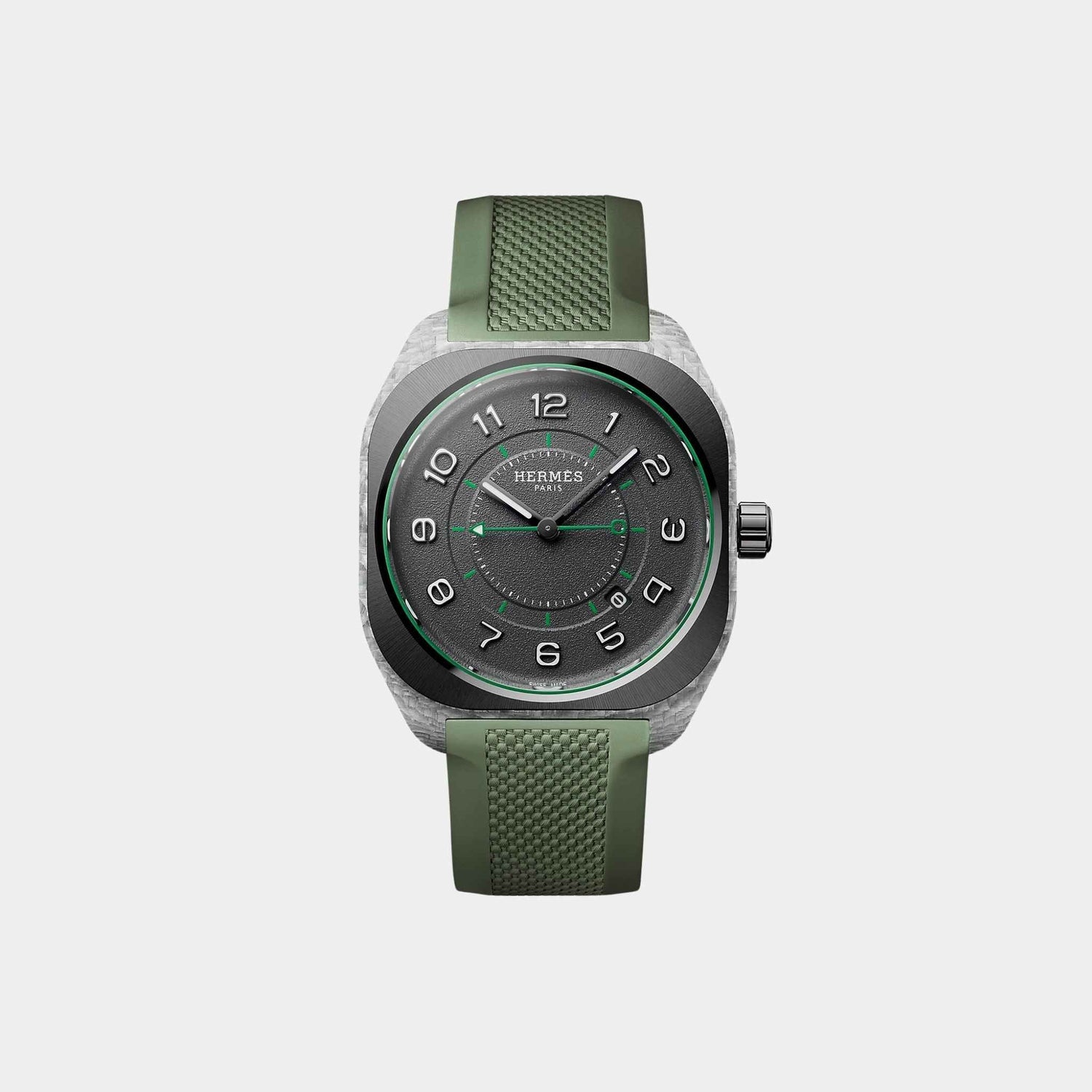 Hermes H08 Fiberglass Watch With Green Rubber Strap