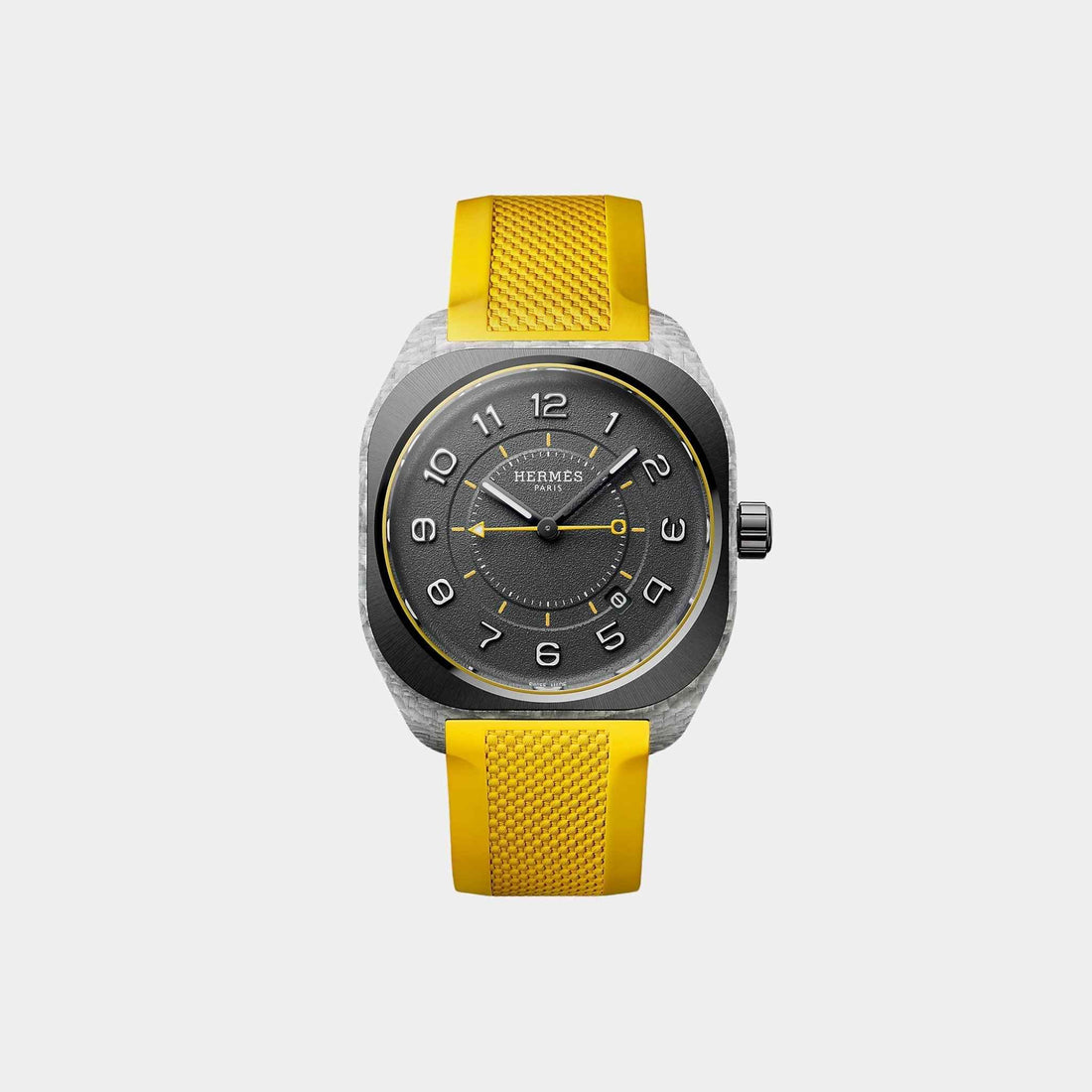 Hermes H08 Fiberglass Watch With Yellow Rubber Strap