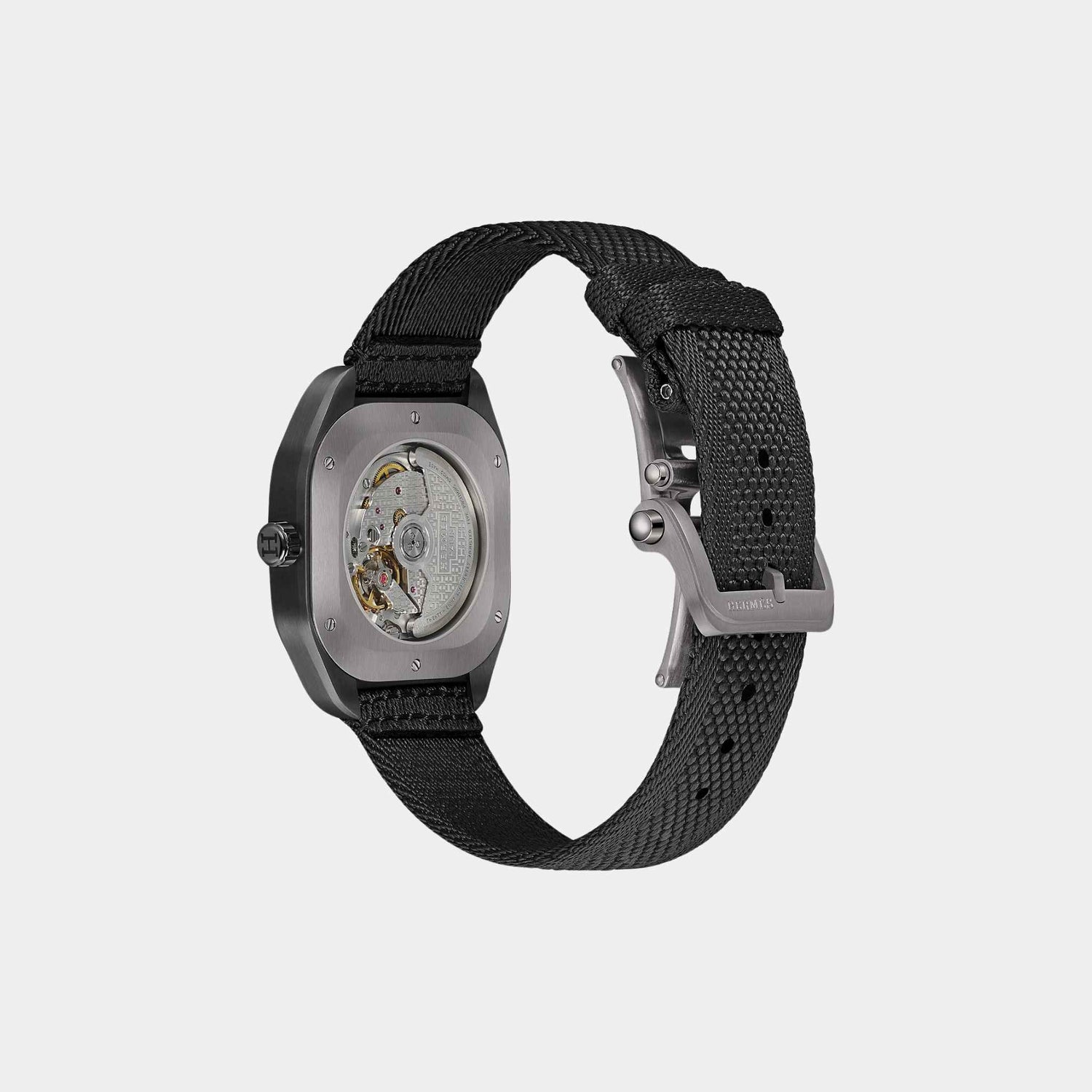 Hermes H08 Matte Black Satin-Finish Titanium Watch With Webbing Strap, Back