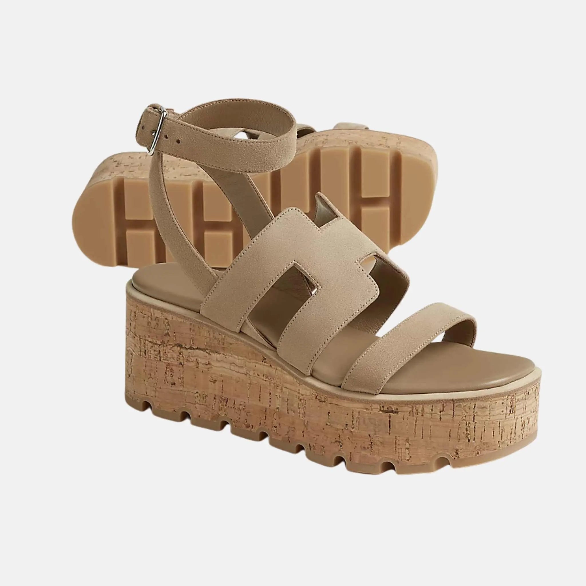 Hermes Havane 30 Sandal Suede Goatskin, Beige, Front