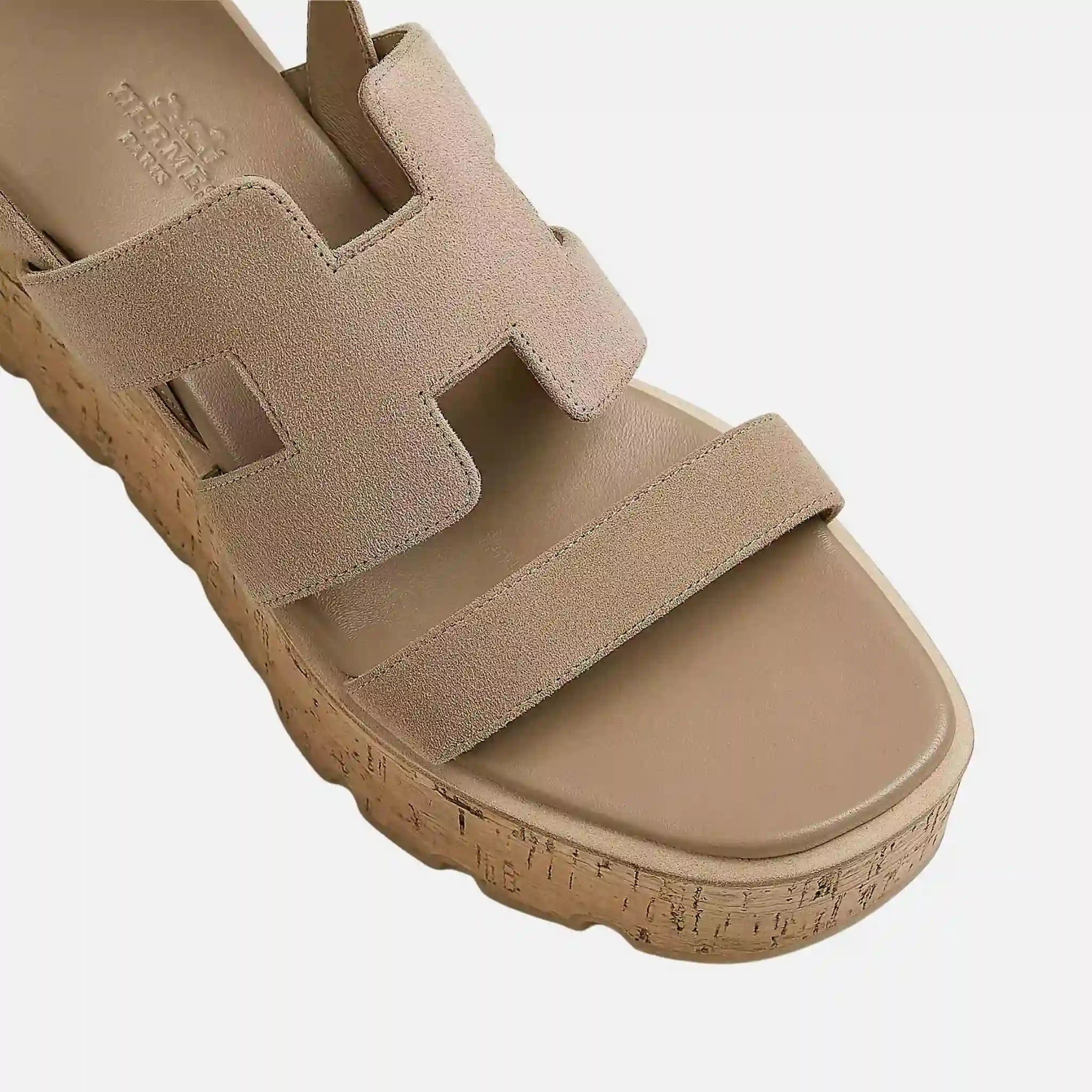 Hermes Havane 30 Sandal Suede Goatskin, Beige, Closeup