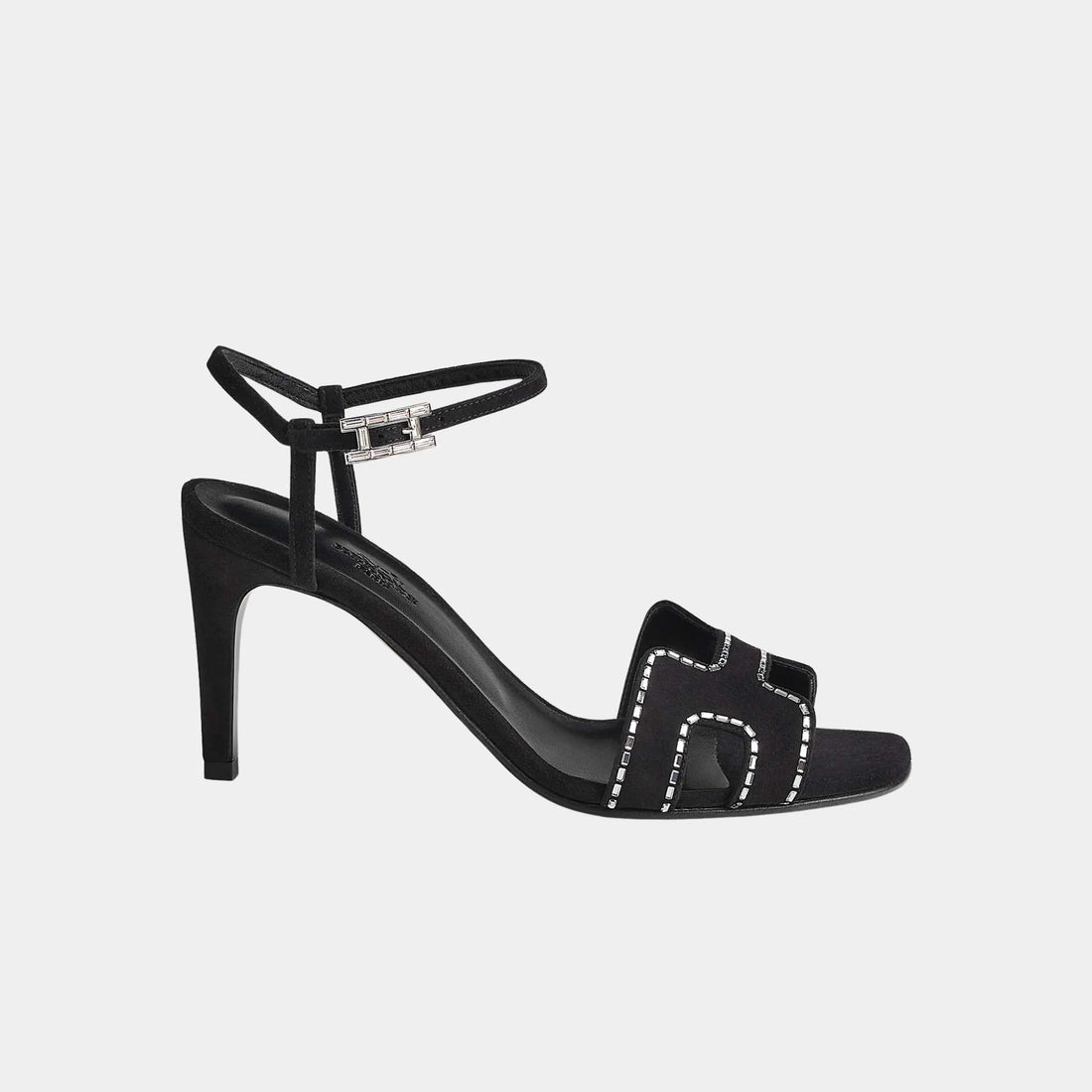 Hermes Heden 80 Sandal Suede Goatskin With Rhinestone Details Noir, Side