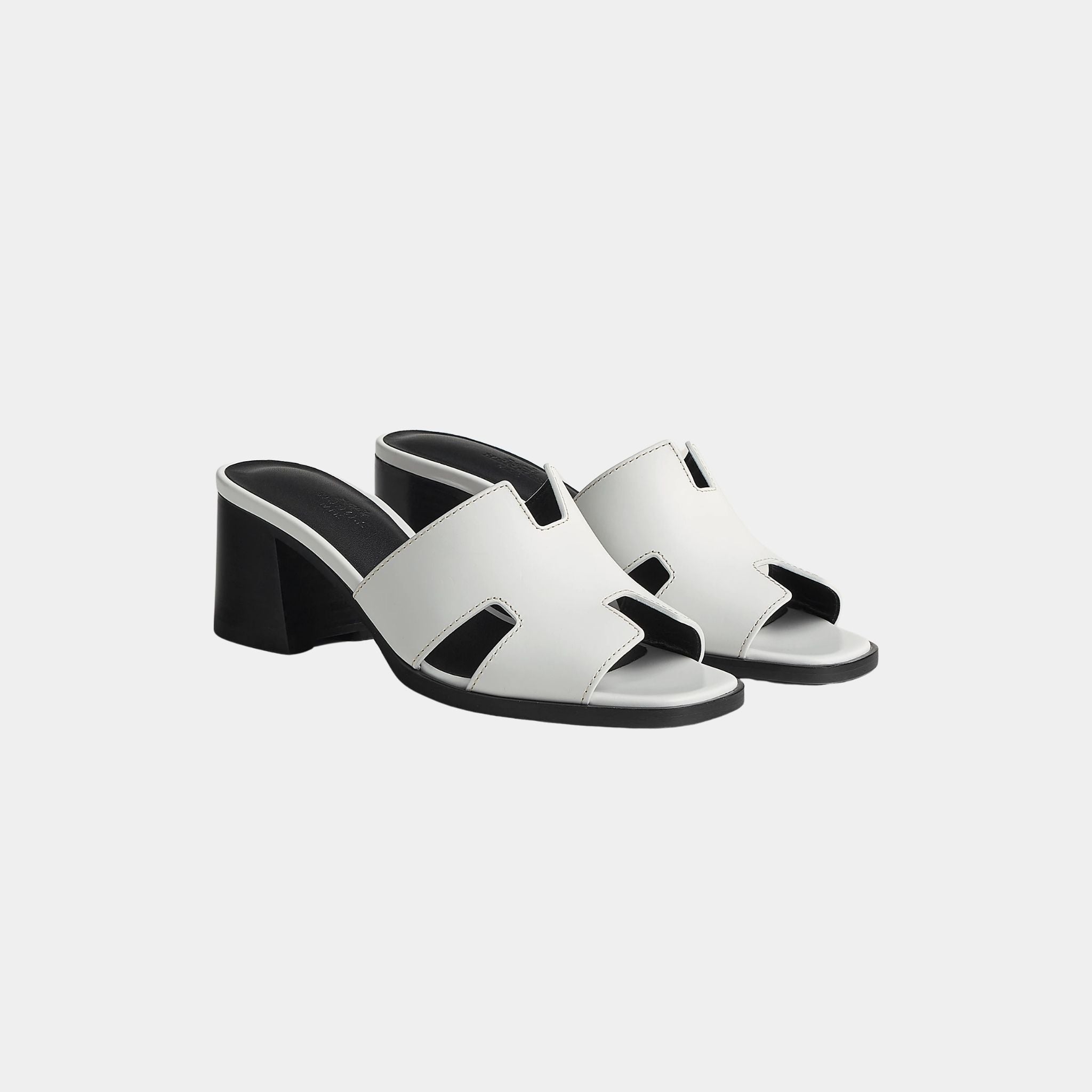 Hermes Helia 60 High Heel Calfskin Sandal, Blanc, Front