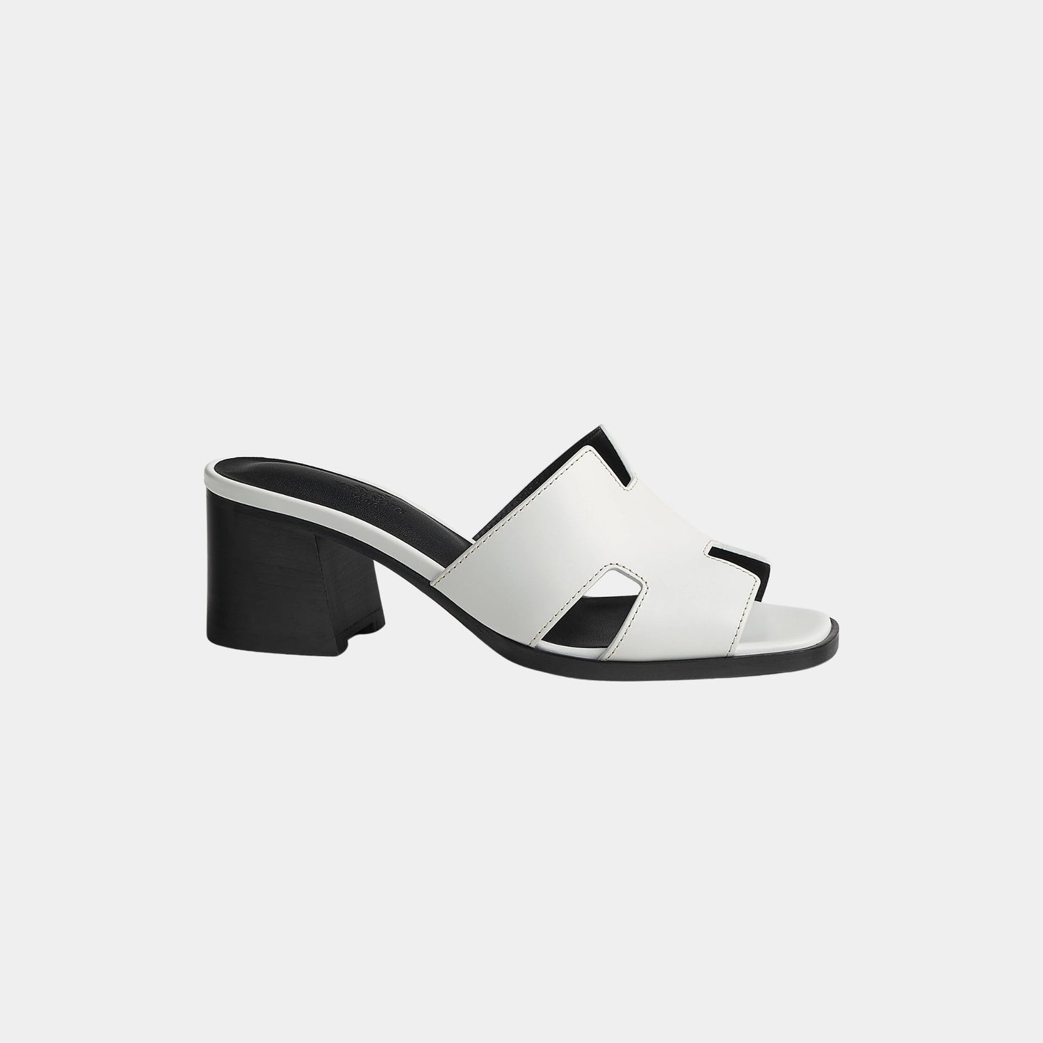 Hermes Helia 60 High Heel Calfskin Sandal, Blanc, Side