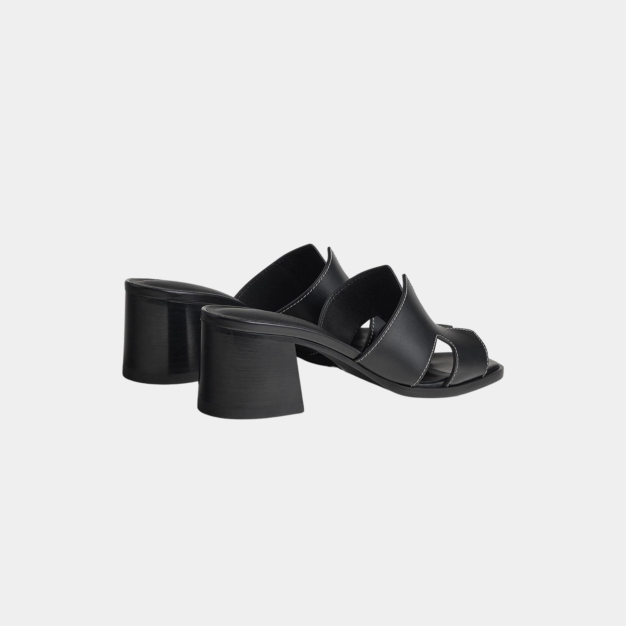 Hermes Helia 60 High Heel Calfskin Sandal, Noir, Back