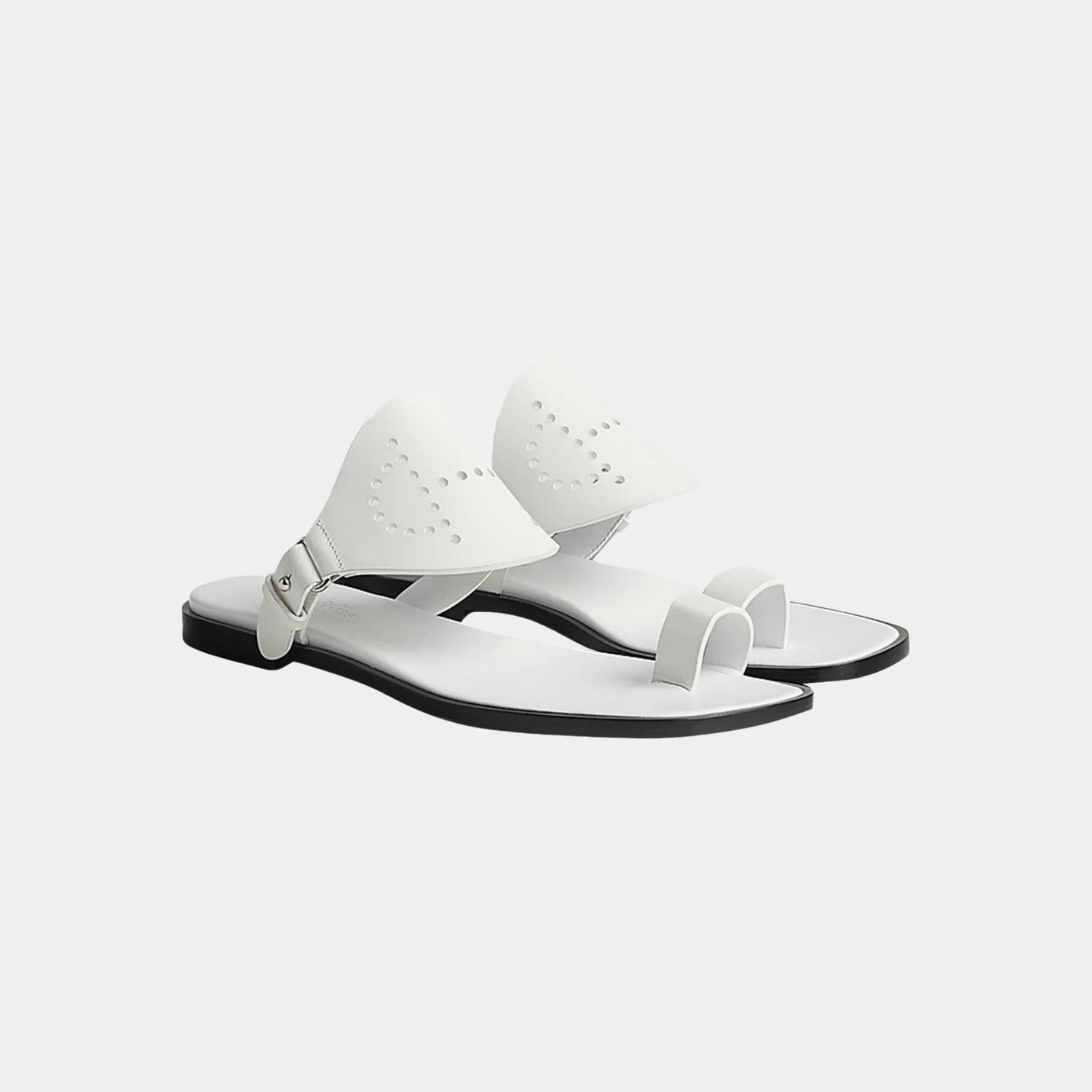 Hermes Hera Sandal Calfskin With Perforations, Blanc, Front