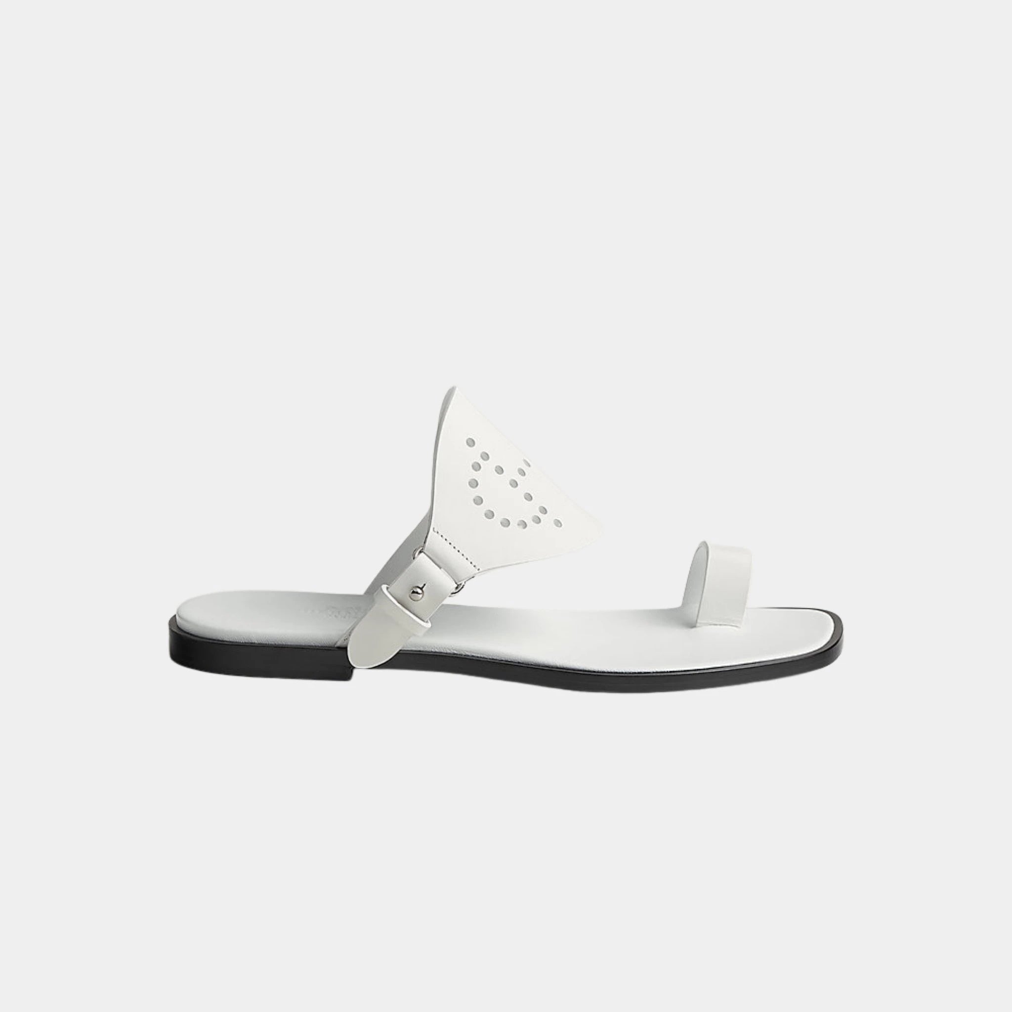 Hermes Hera Sandal Calfskin With Perforations, Blanc, Side