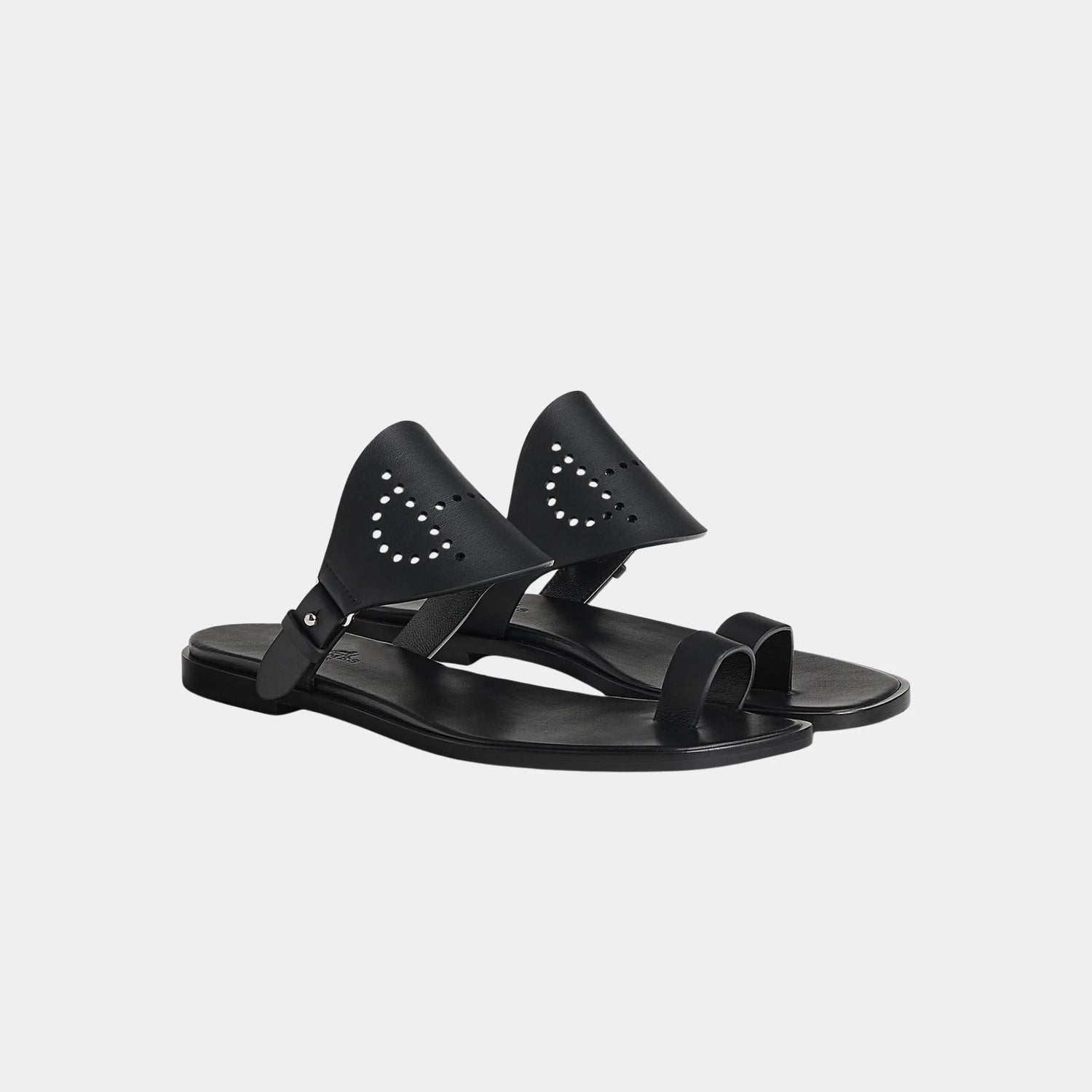 Hermes Hera Sandal Calfskin With Perforations, Noir, Front