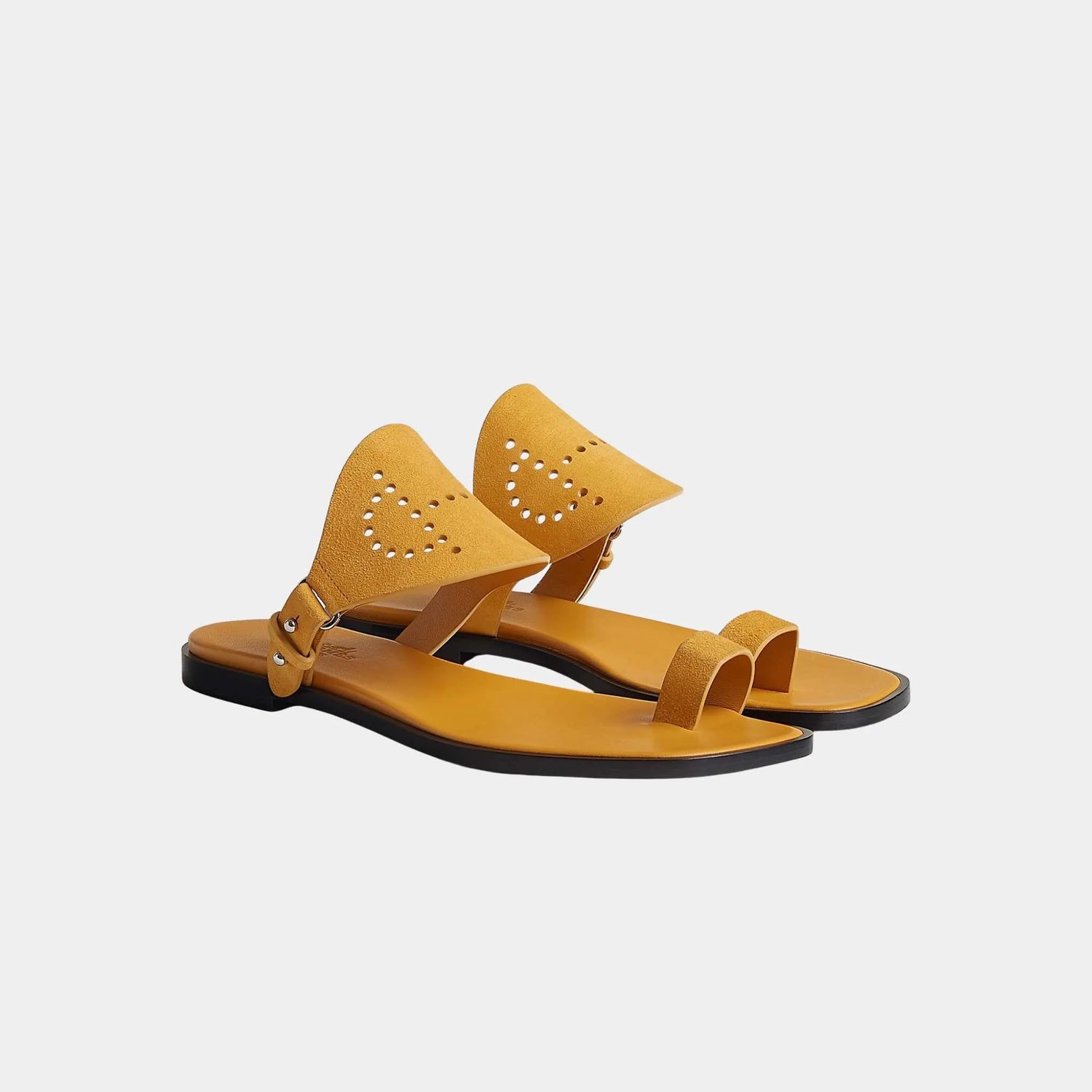 Hermes Hera Sandal Suede Goatskin, Brass Yellow, Front