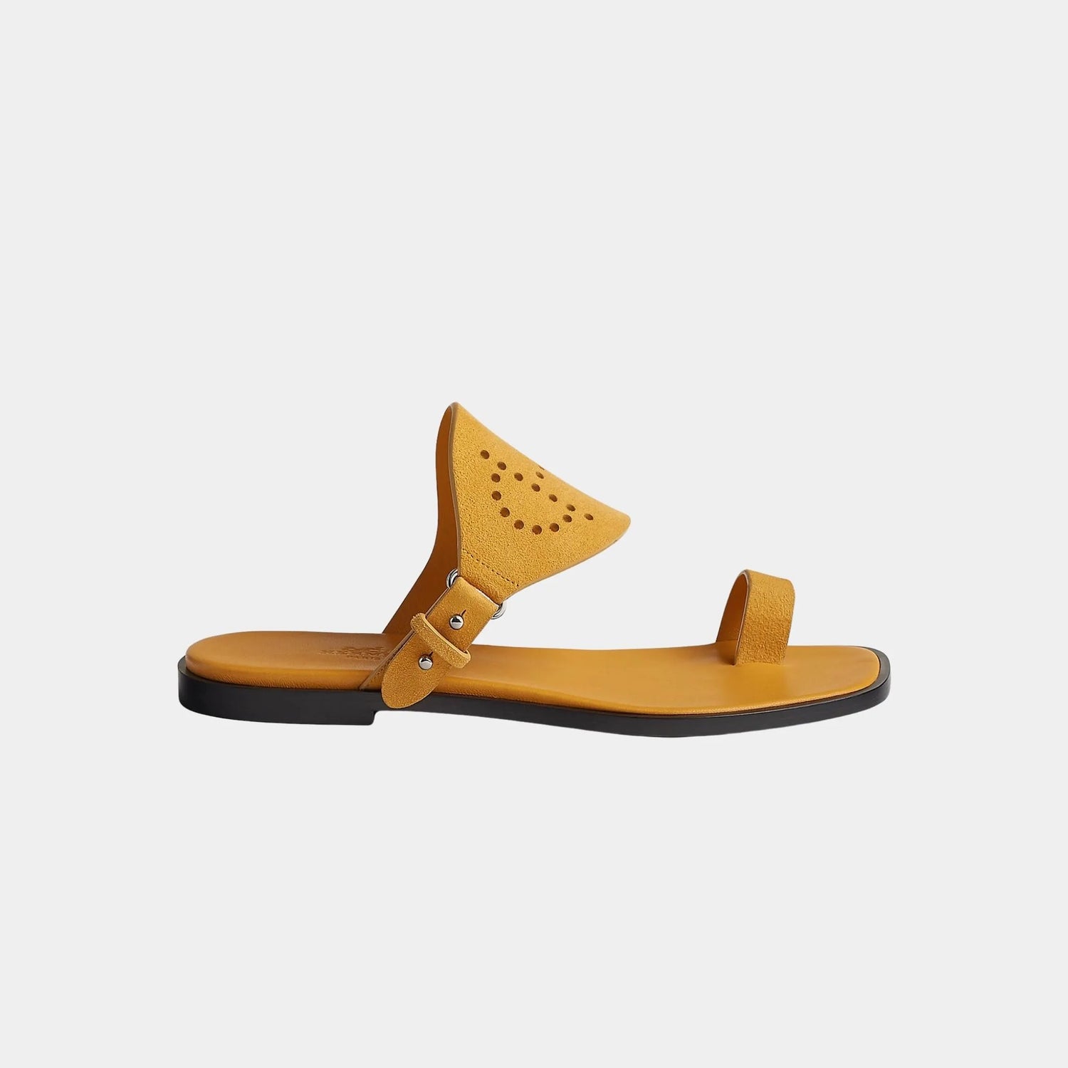 Hermes Hera Sandal Suede Goatskin, Brass Yellow, Side