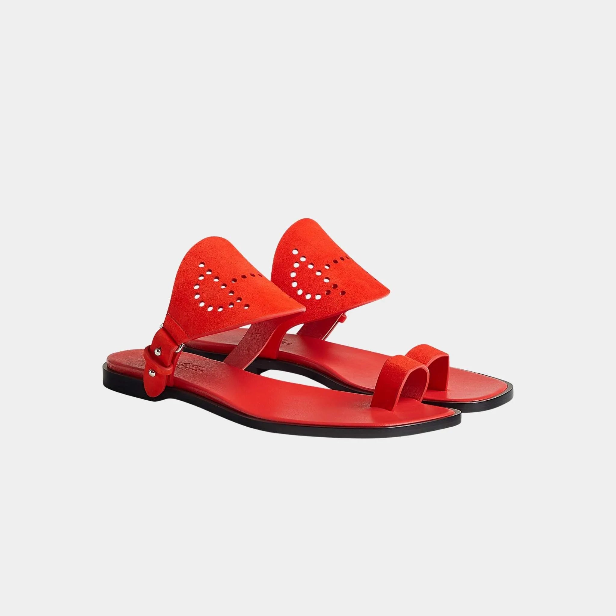 Hermes Hera Sandal Suede Goatskin, Grenadine Red, Front