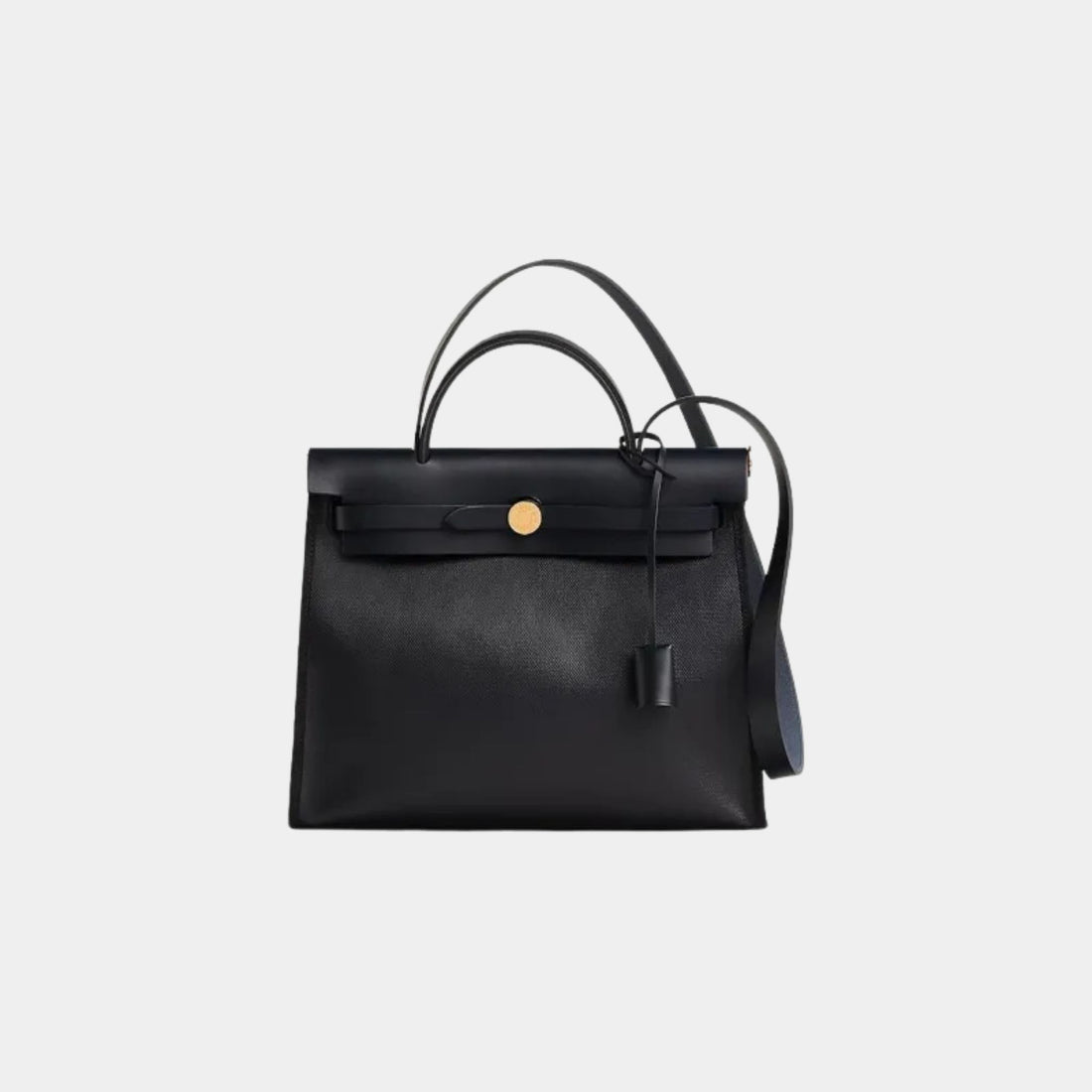 Hermes Herbag 31 Coated Toile Vache Hunter Black Ecru Bleu Indigo, Front