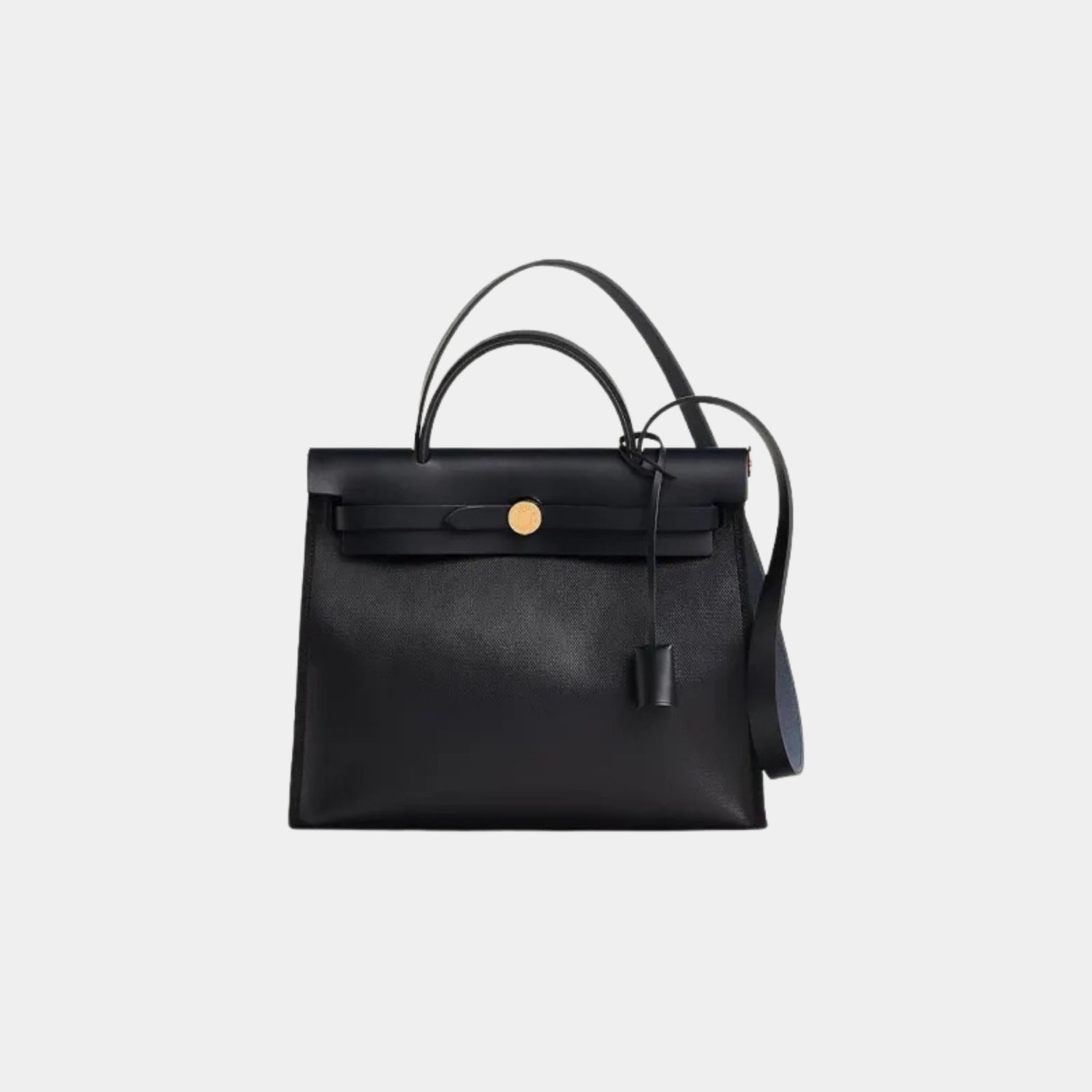 Hermes Herbag 31 Coated Toile Vache Hunter Black Ecru Bleu Indigo, Front