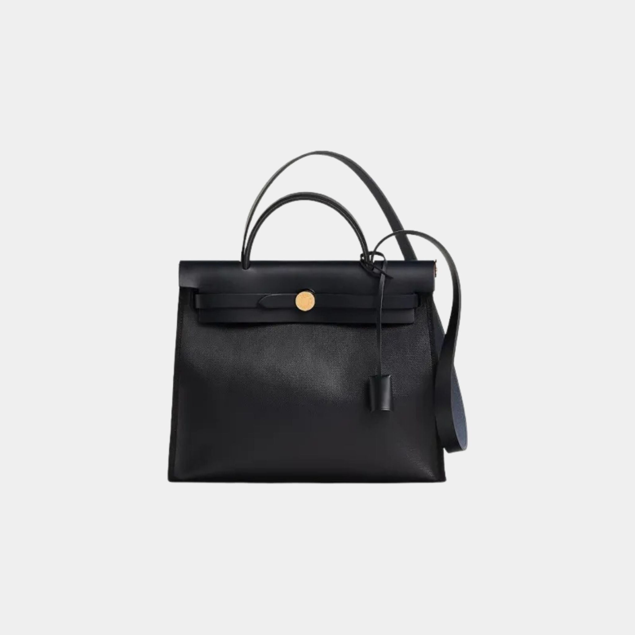 Hermes Herbag 31 Coated Toile Vache Hunter Black Ecru Bleu Indigo, Front