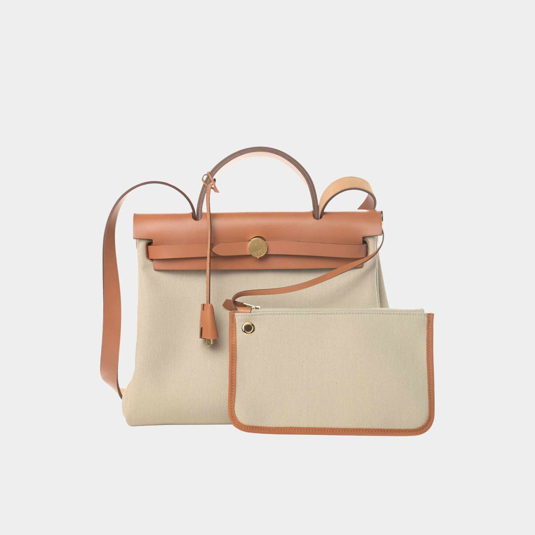 Hermes Herbag 31 Toile Vache Hunter Vanille Sable Naturel, Front