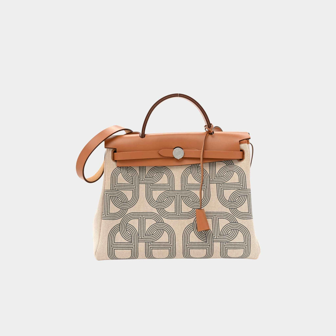 Hermes Herbag Circuit 24 31 Toile Vache Hunter Gris Meyer Ecru Beige Naturel, Front