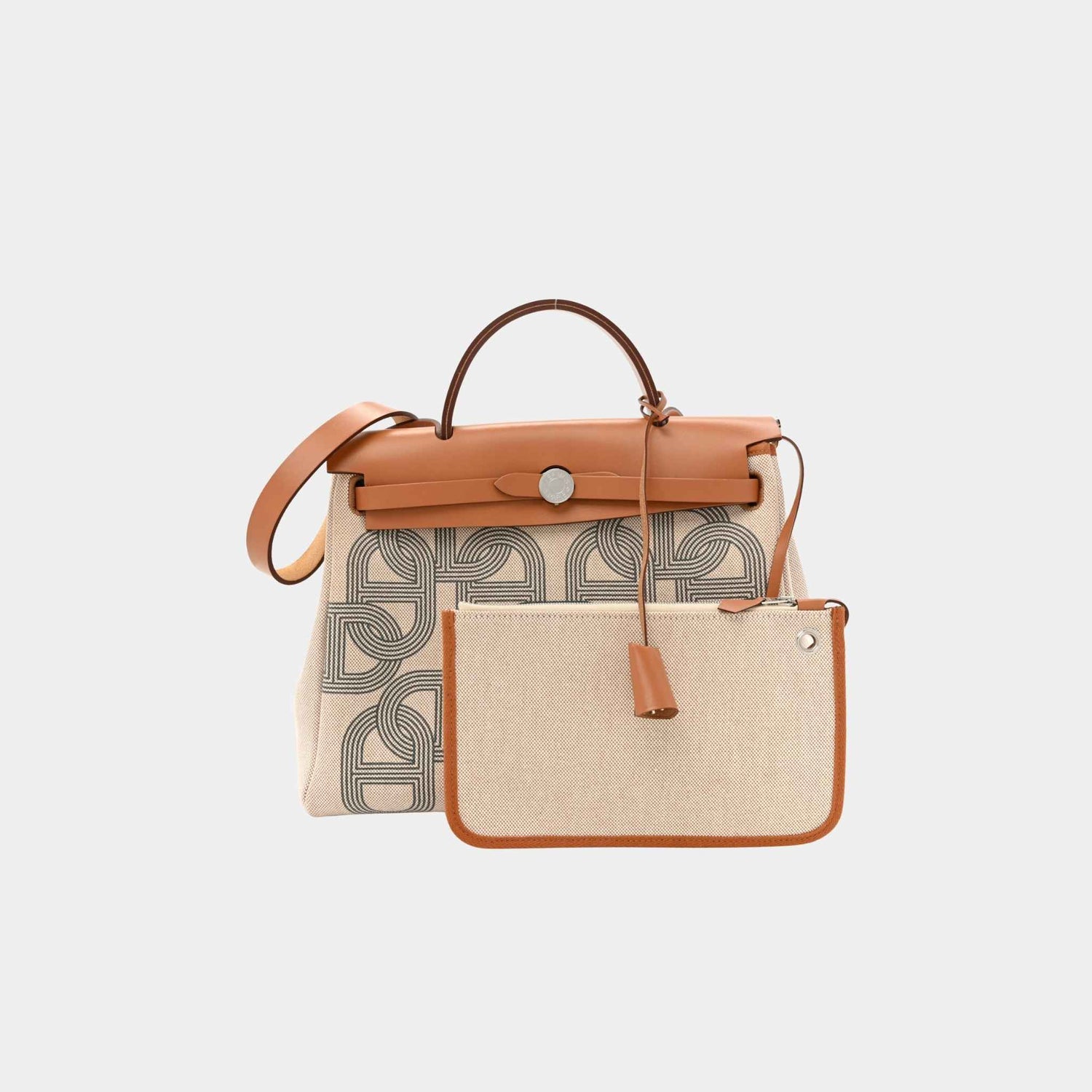 Hermes Herbag Circuit 24 31 Toile Vache Hunter Gris Meyer Ecru Beige Naturel, Set