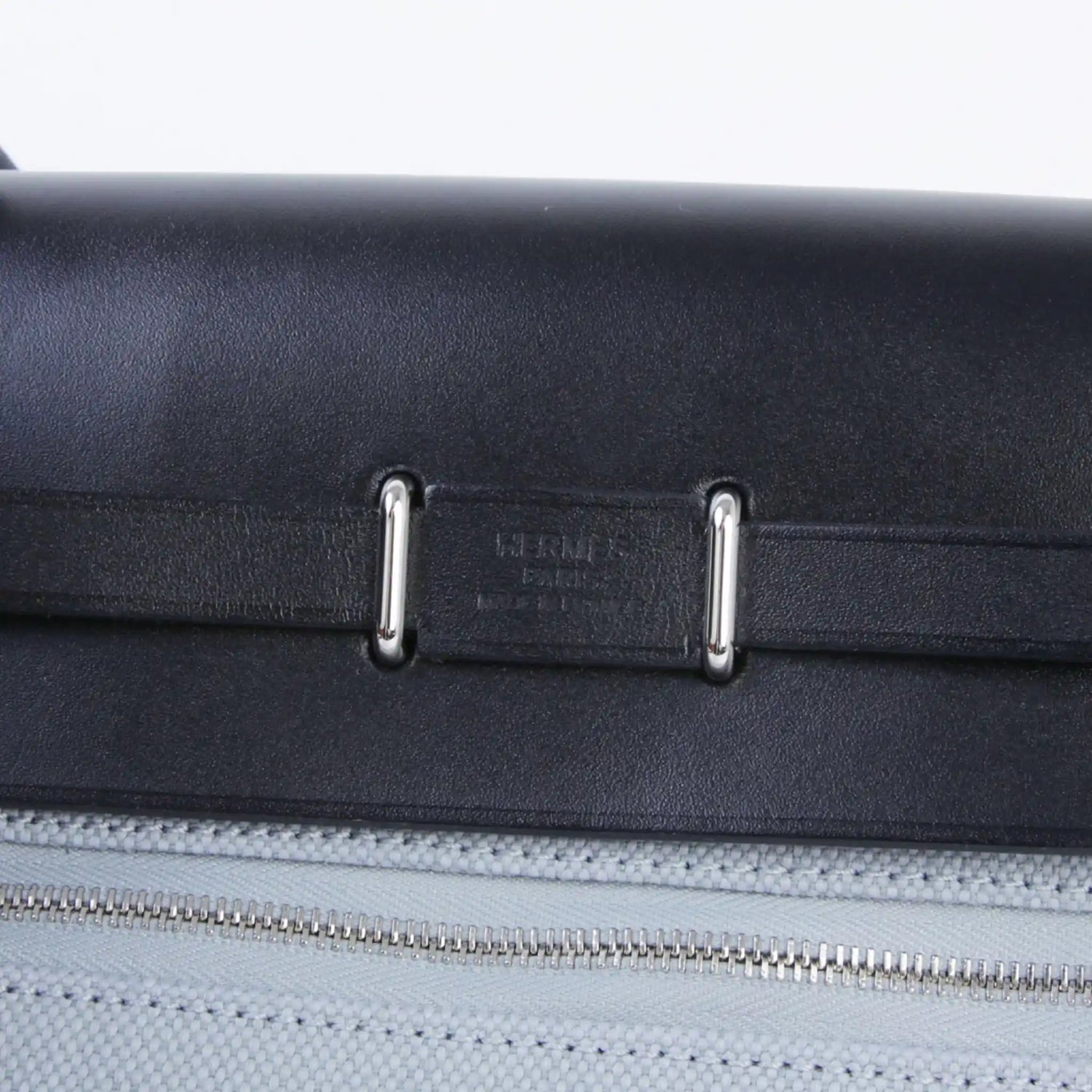 Hermes Herbag Zip Mini Vache Hunter-Canvas Black/Gris Pantin PHW, Closeup