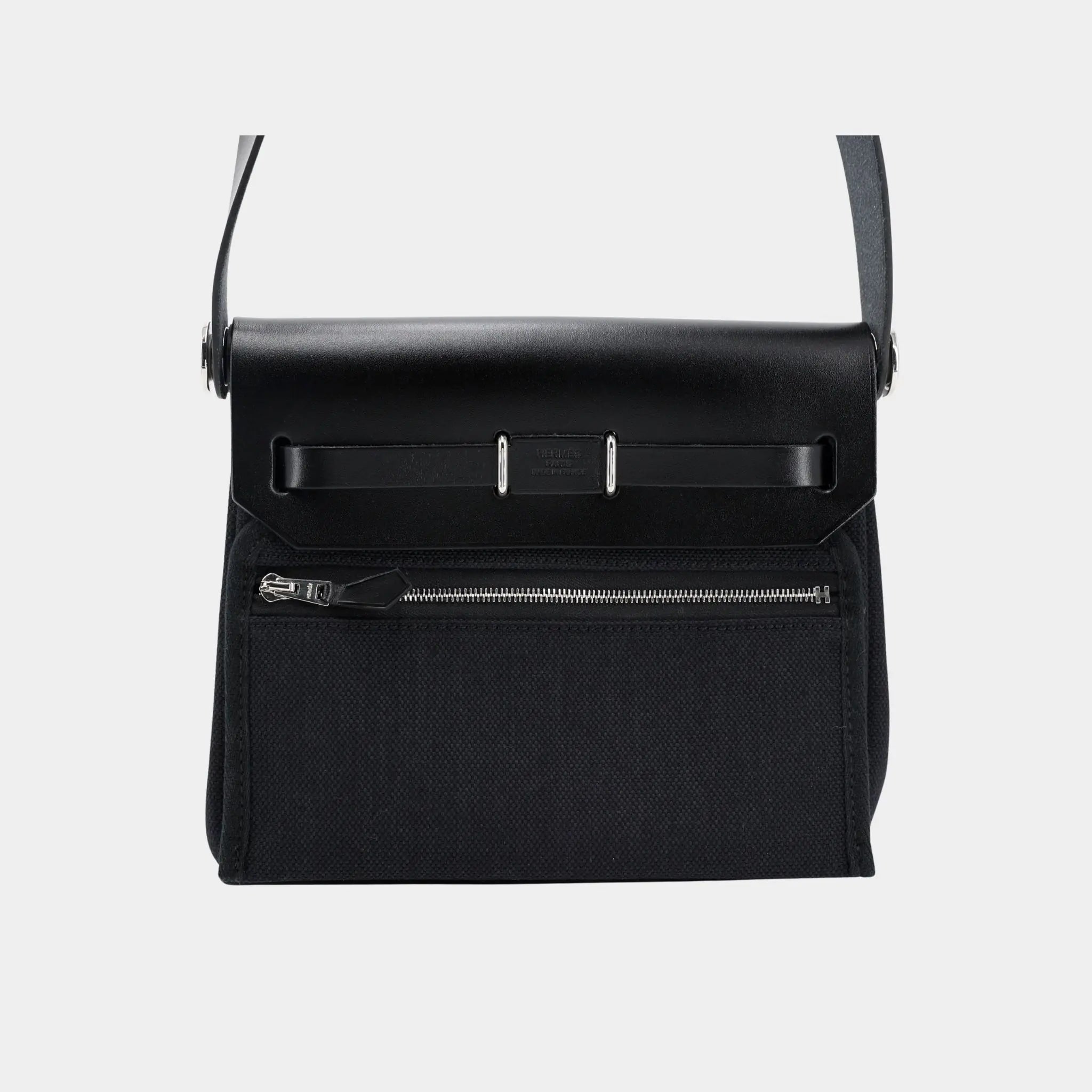 Hermes Herbag Zip Mini Vache Hunter-Canvas Black PHW, Back