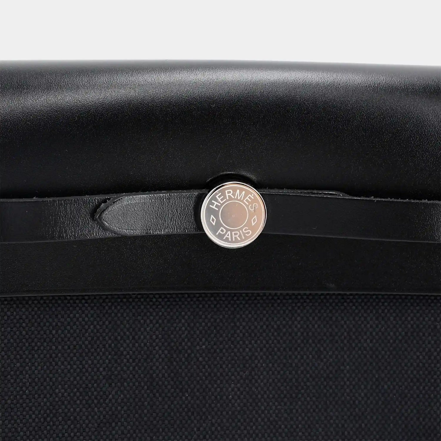 Hermes Herbag Zip Mini Vache Hunter-Canvas Black PHW, closeup
