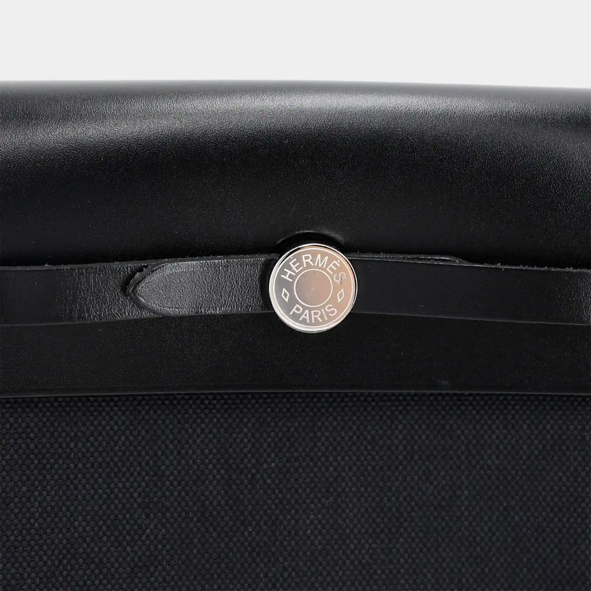 Hermes Herbag Zip Mini Vache Hunter-Canvas Black PHW, closeup