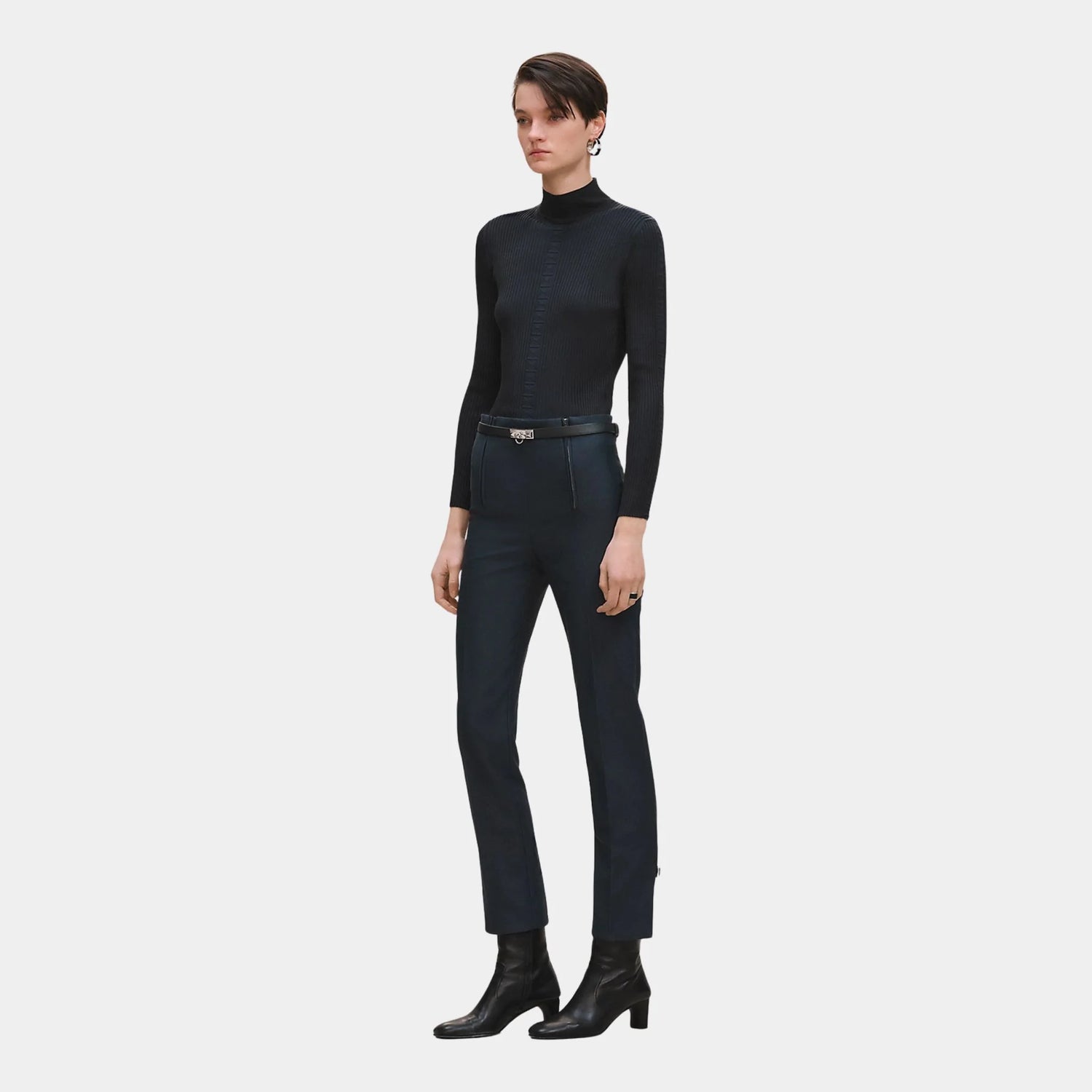 Hermes High-waisted Pants in Viscose and Stretch Wool, Bleu Celeste, Model, Front